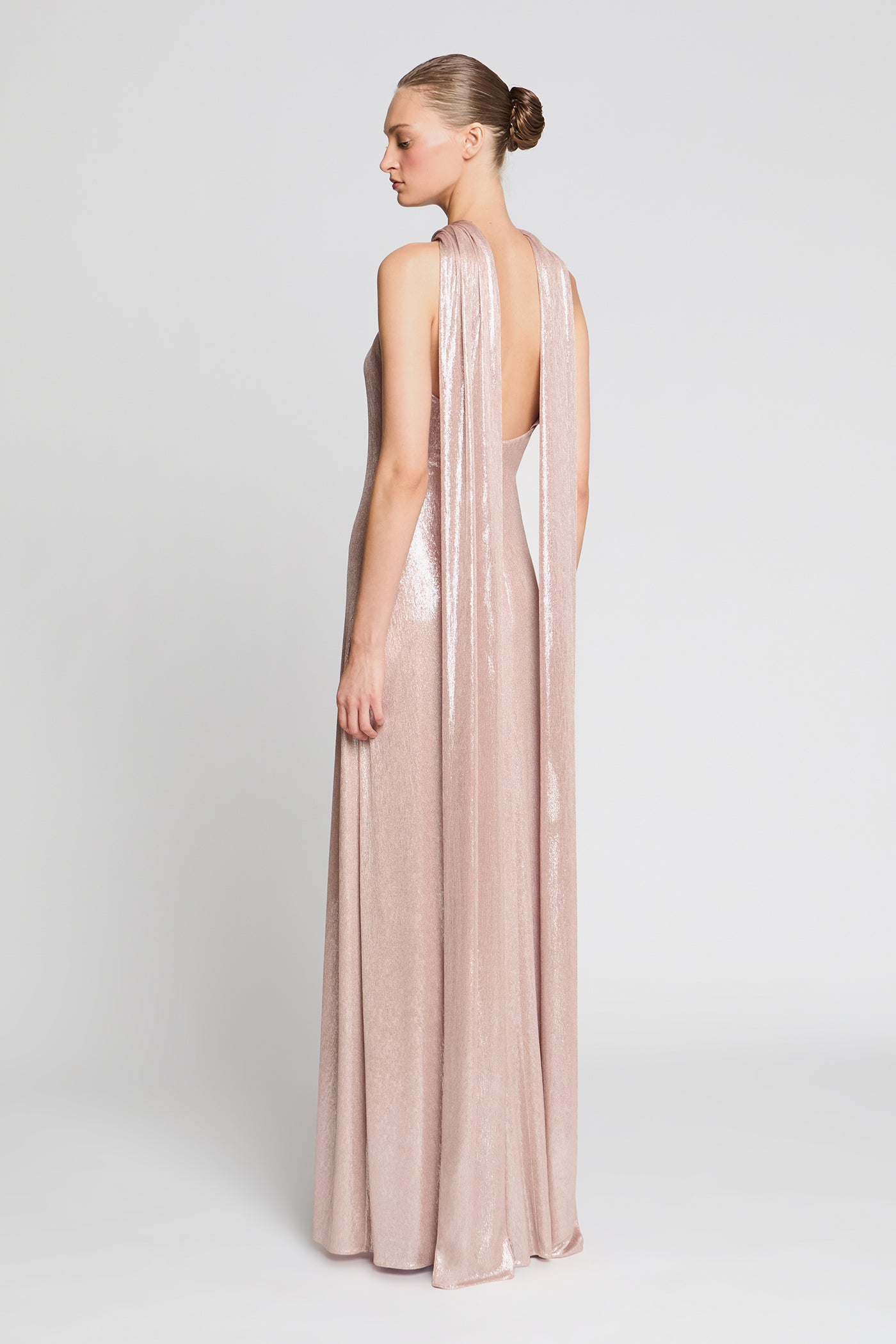 open back and softly flared skirt