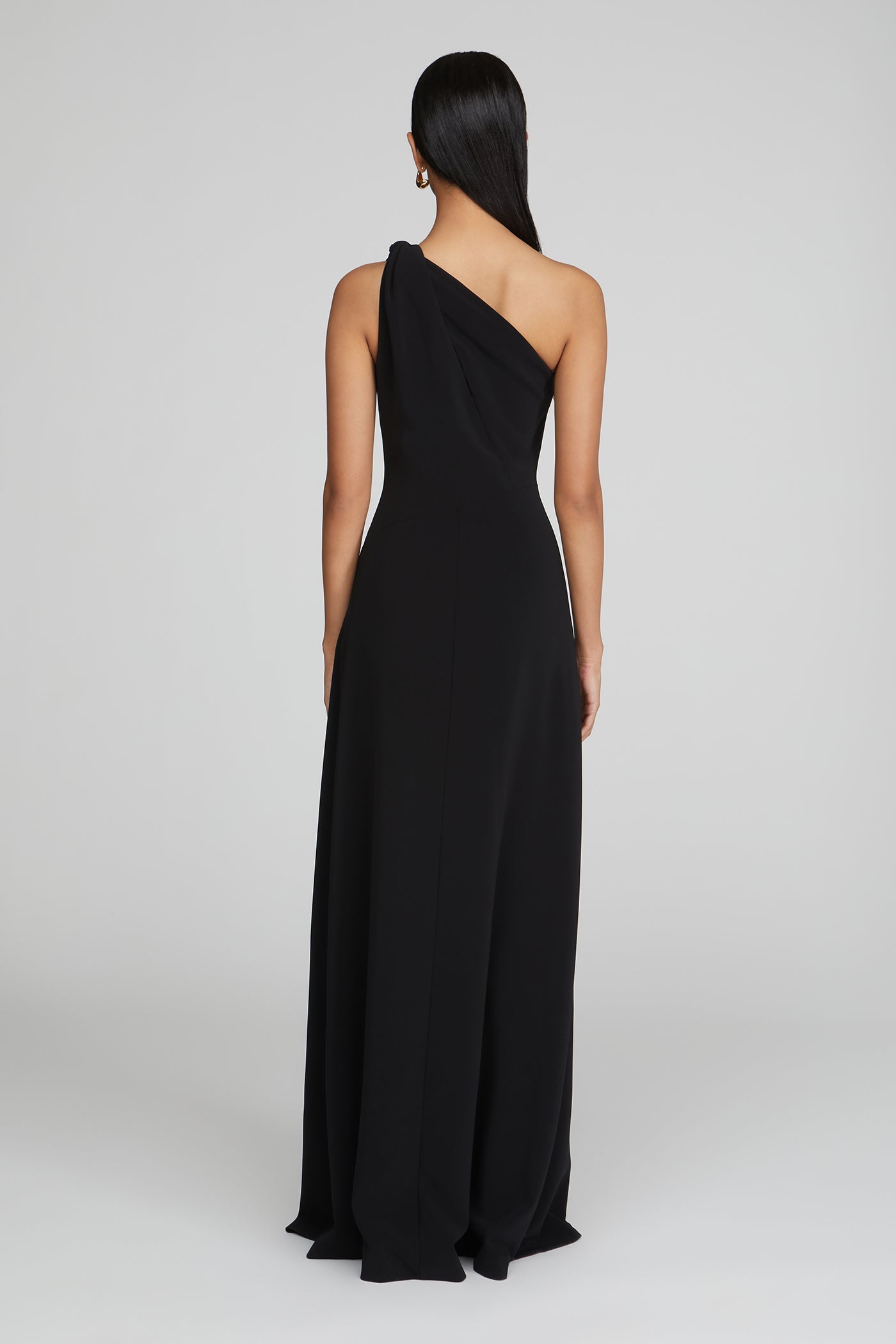 asymmetric back and floor-length skirt