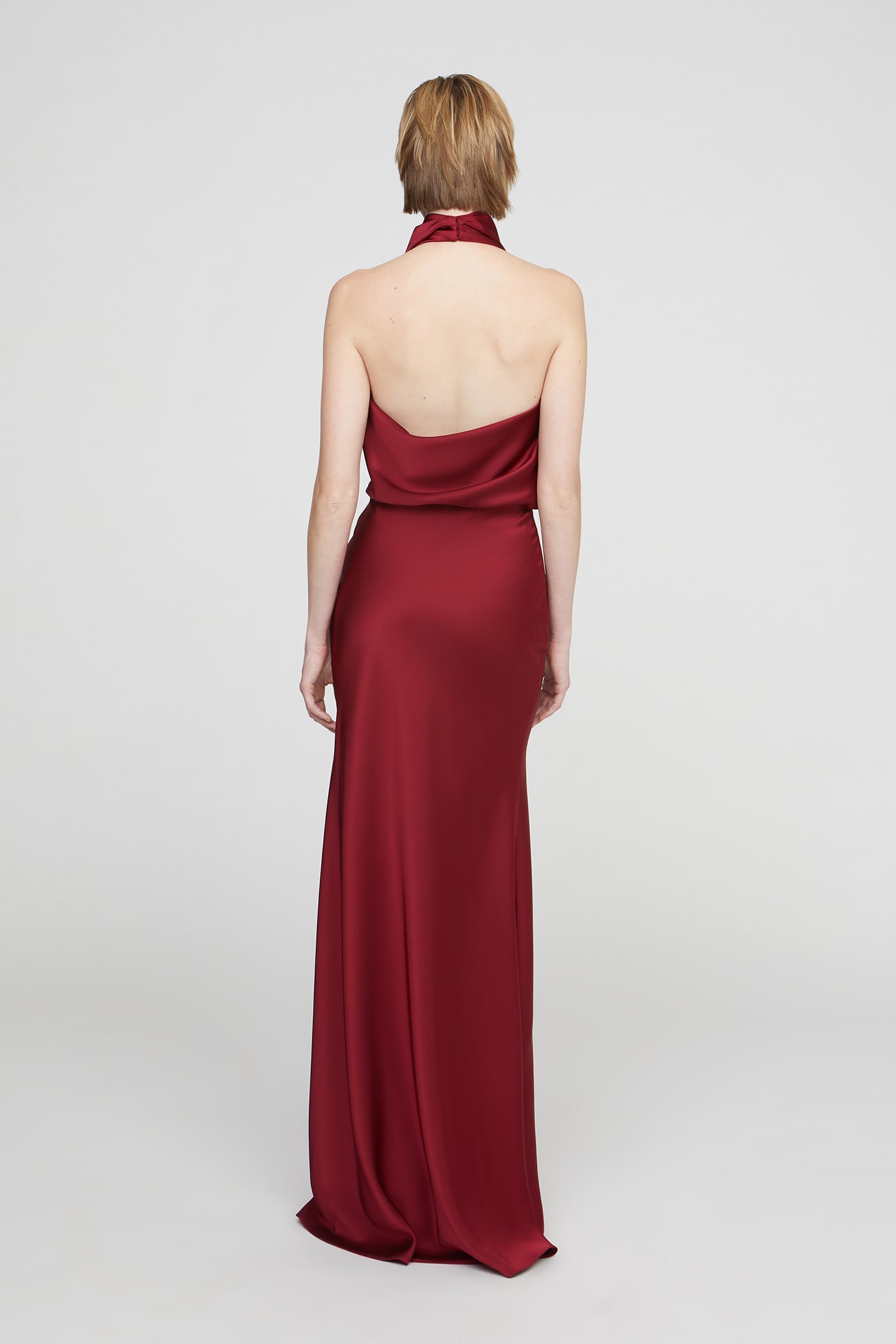 back view with fluid satin fall