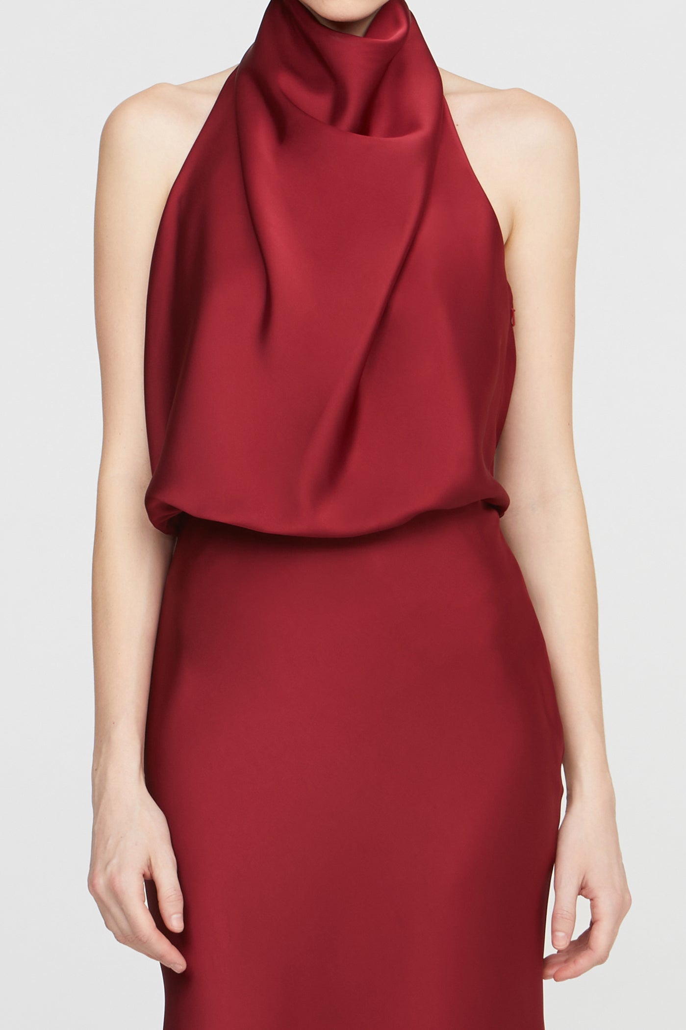 draped cowl bodice close-up