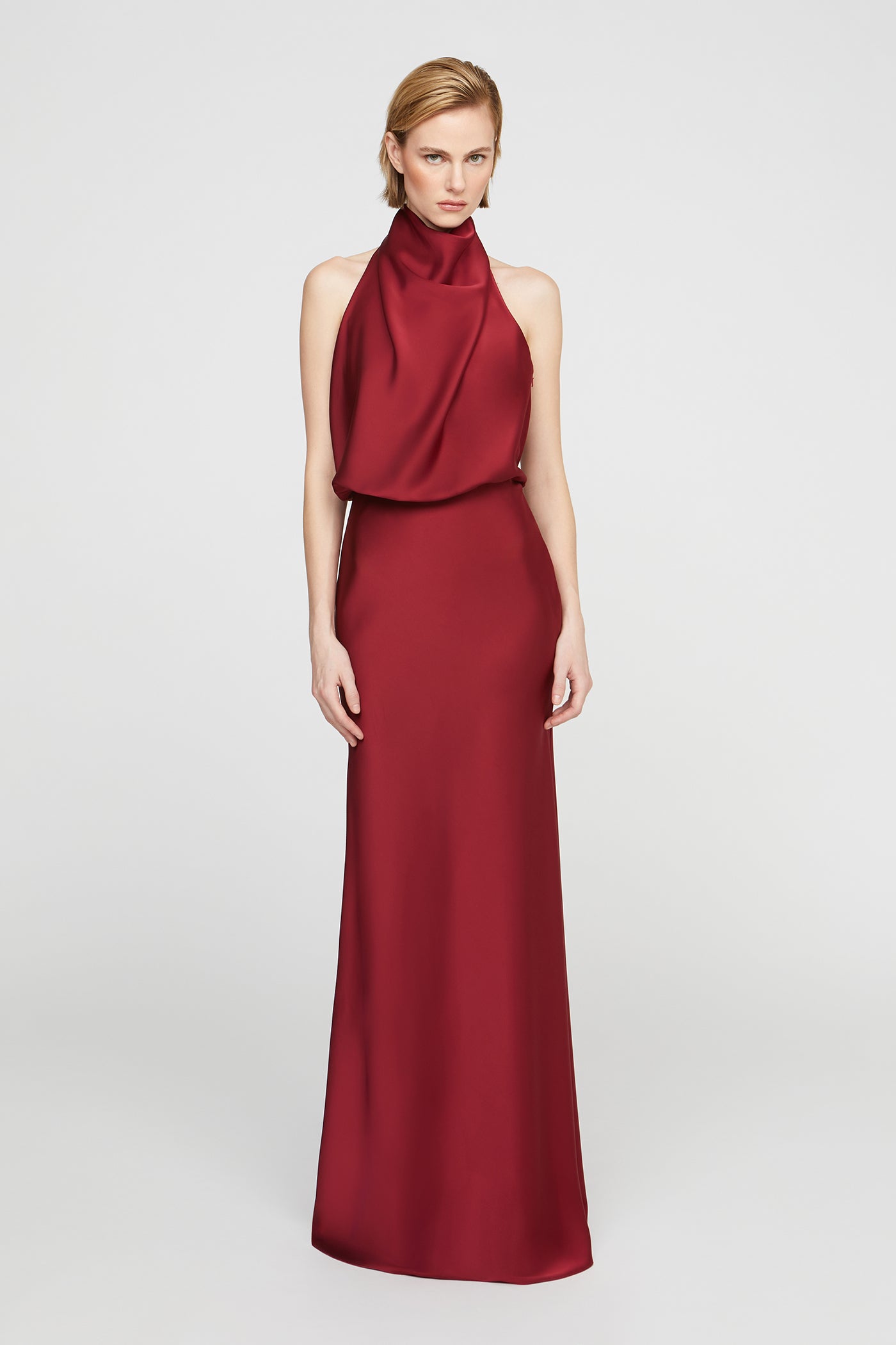 side angle emphasizing the soft satin skim