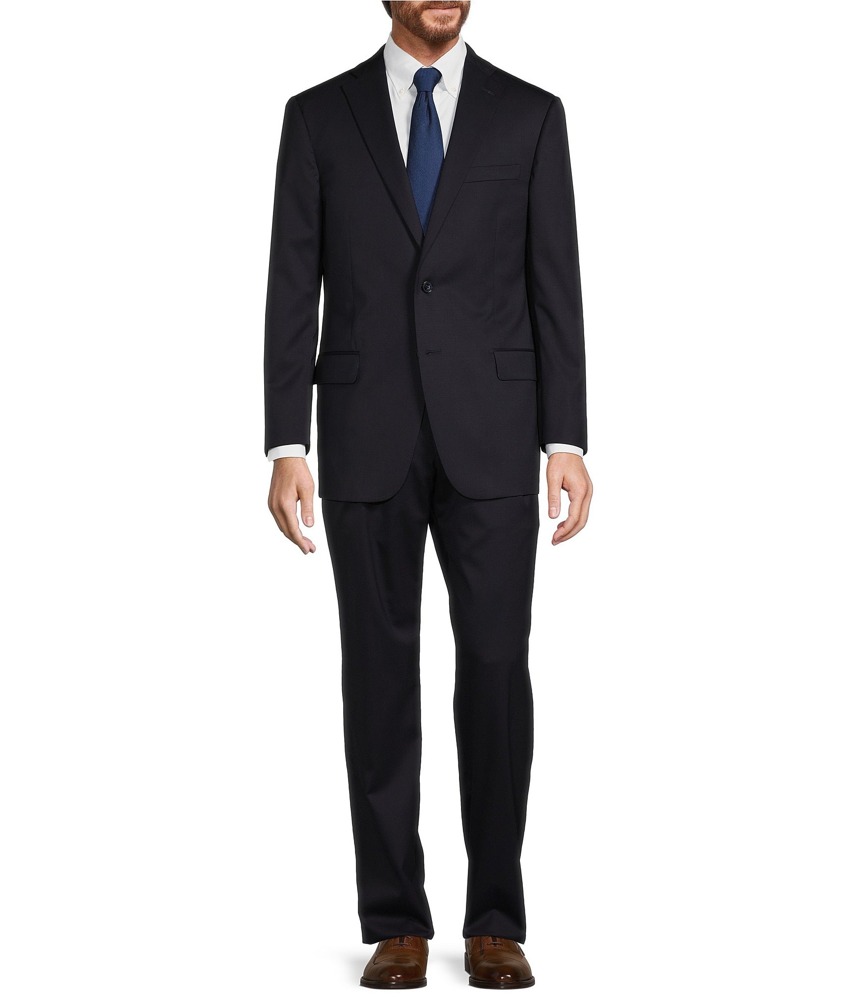 navy pleated suit front view