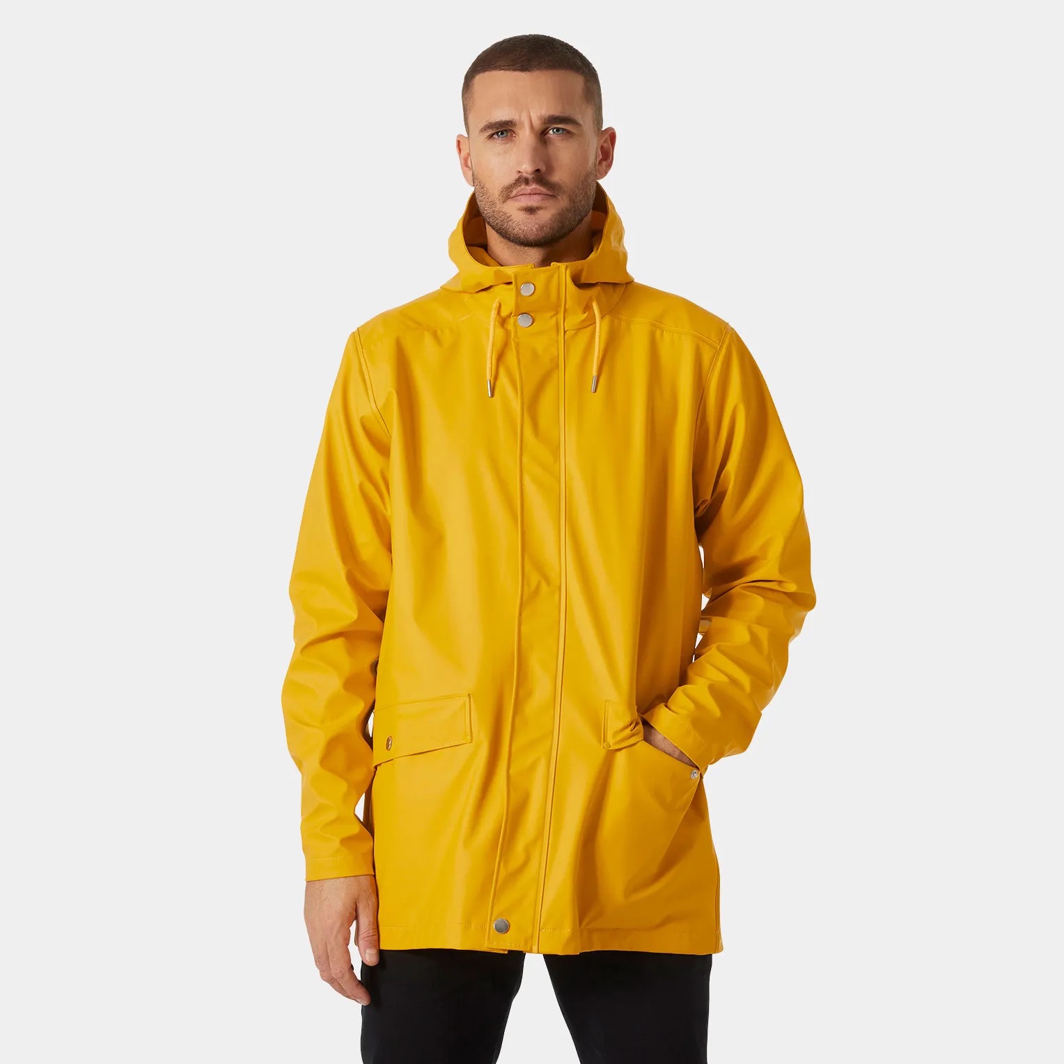 yellow on-body raincoat