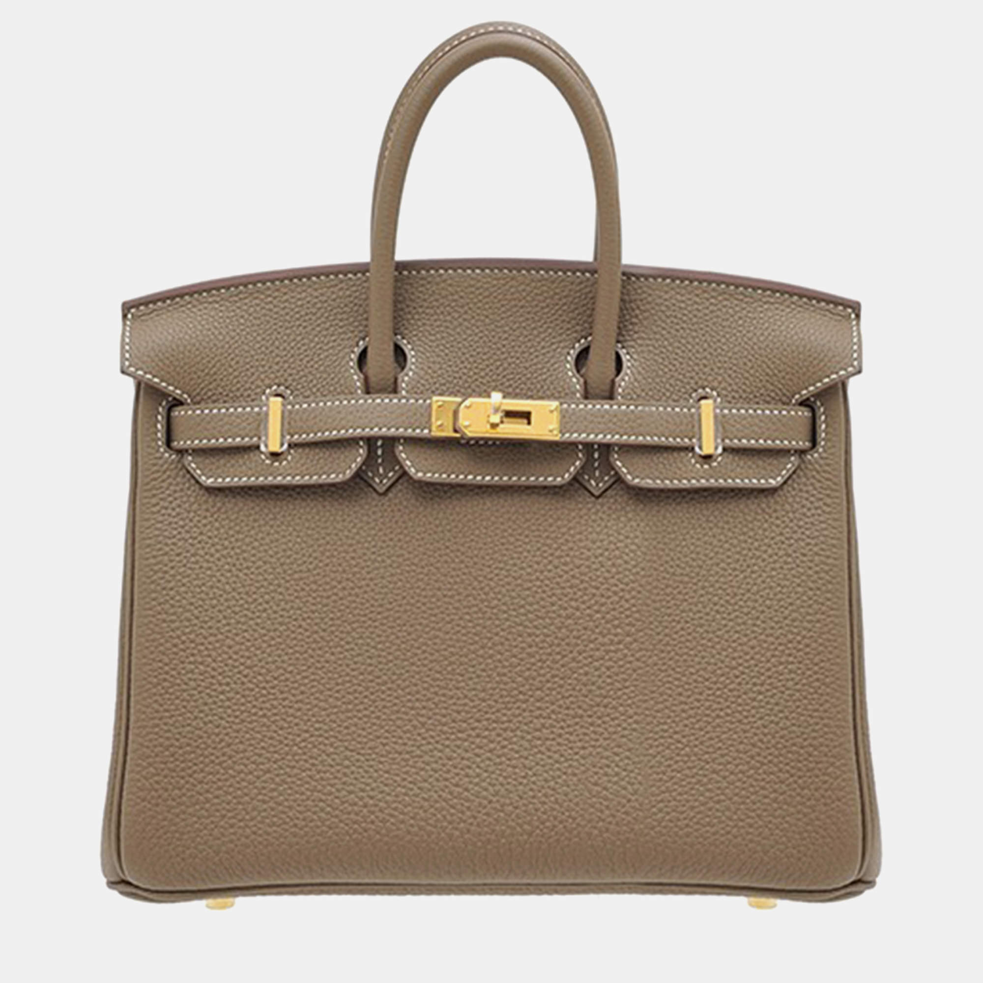 Birkin in étoupe — the saddle-stitched straps and turn-lock closure