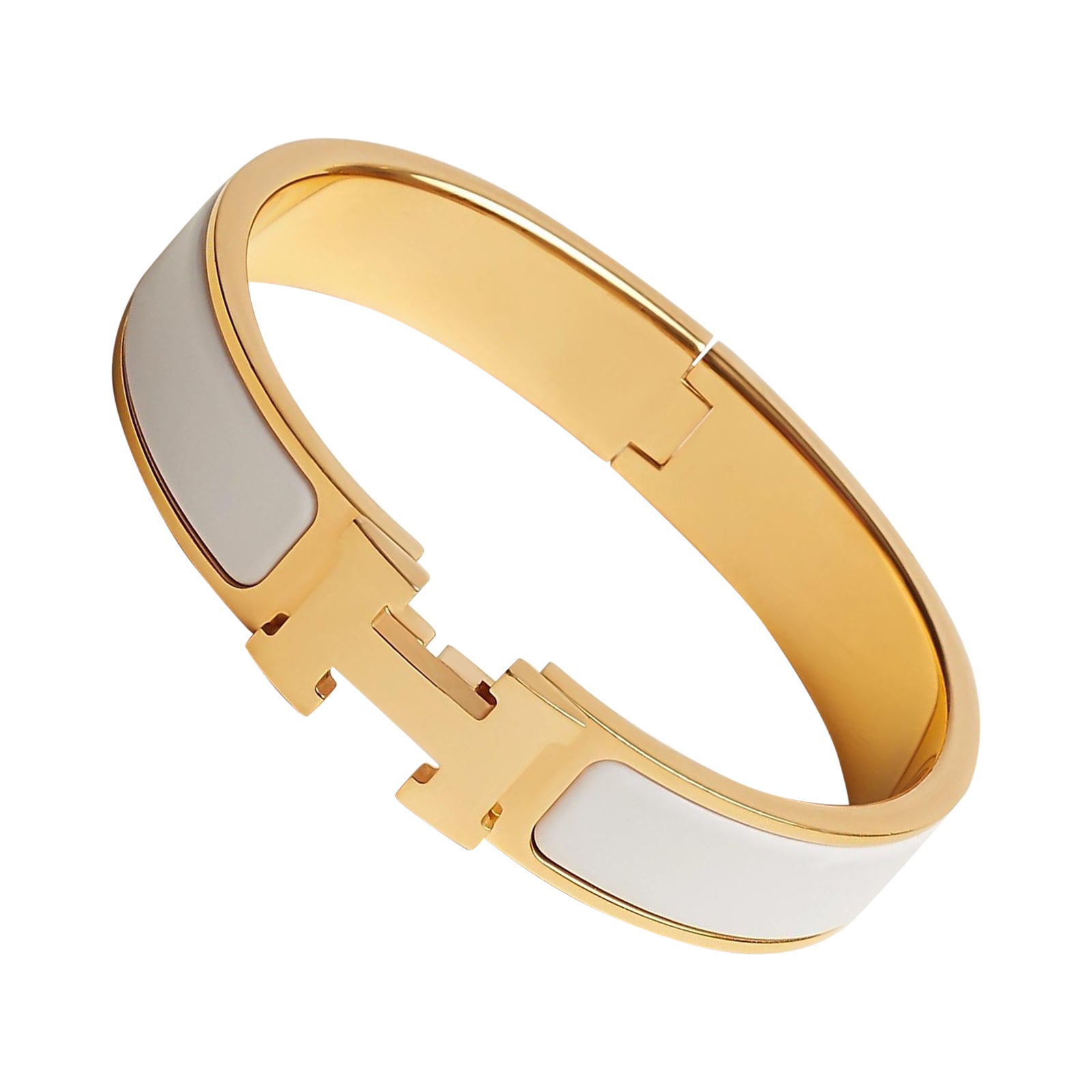 White-enamel Clic H three-quarter view of the bangle