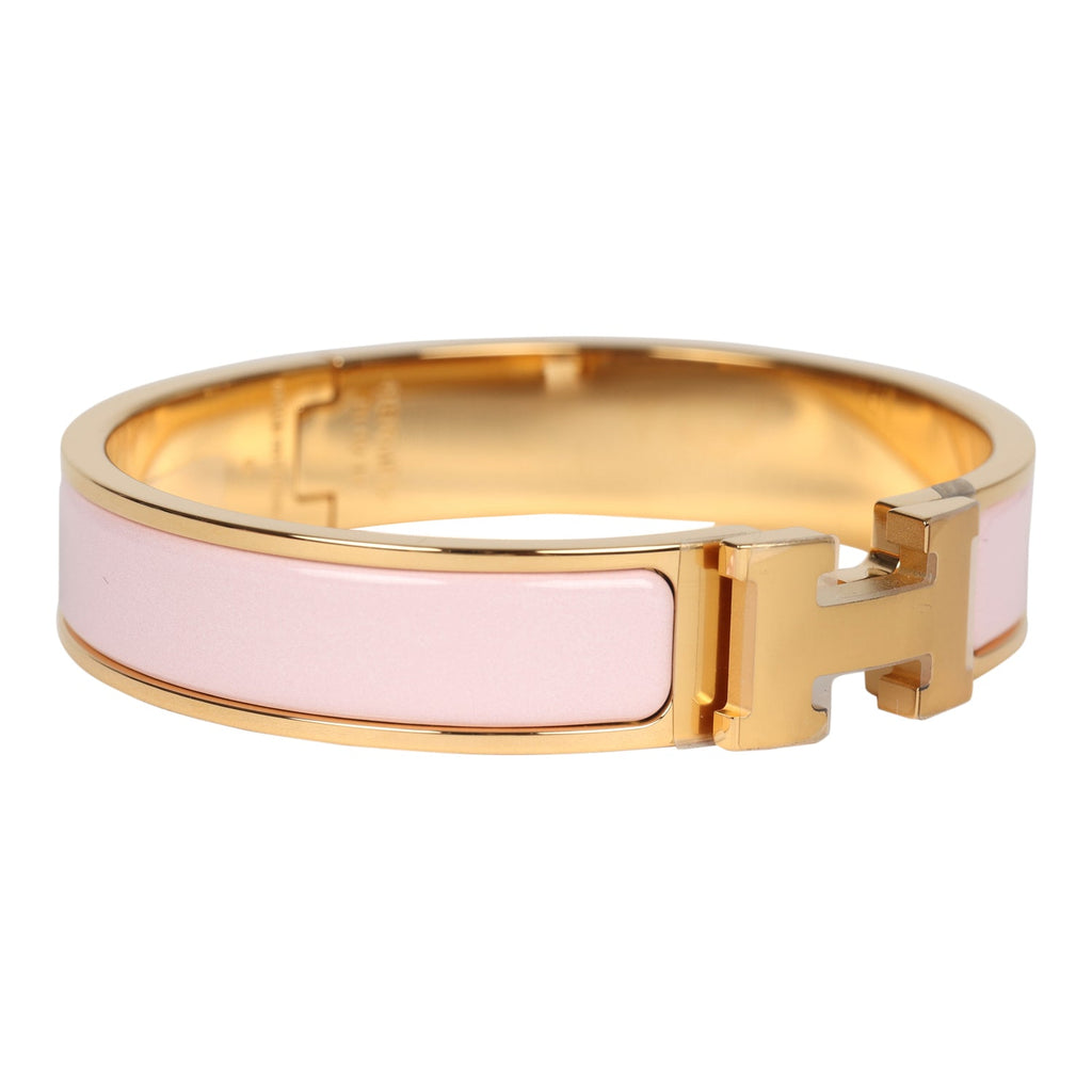 Rose-enamel Clic H with gold-plated hardware