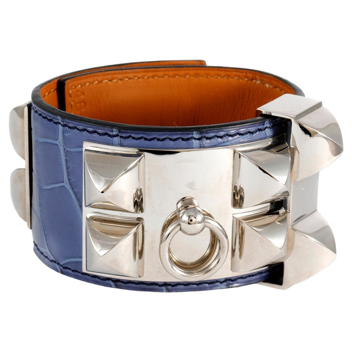 Blue alligator CDC with orange leather lining and palladium hardware