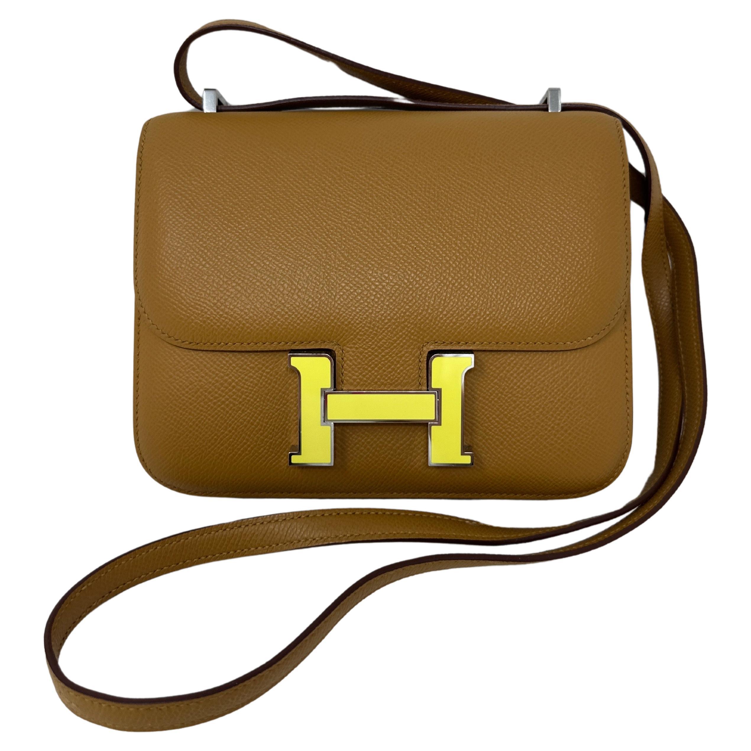 Gold Epsom Constance with a yellow-enamel H buckle