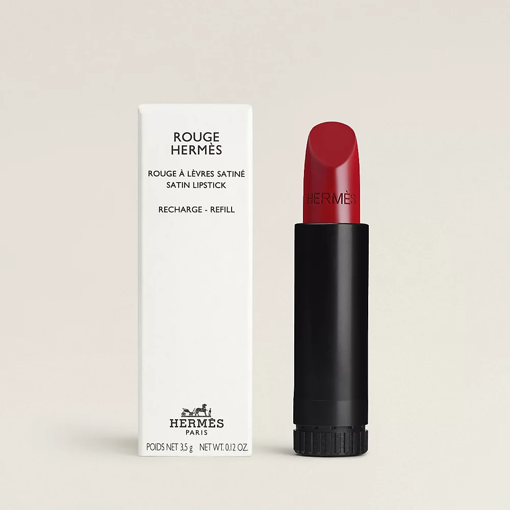 Classic red satin refill bullet, engraved HERMÈS, with the Rouge Hermès box