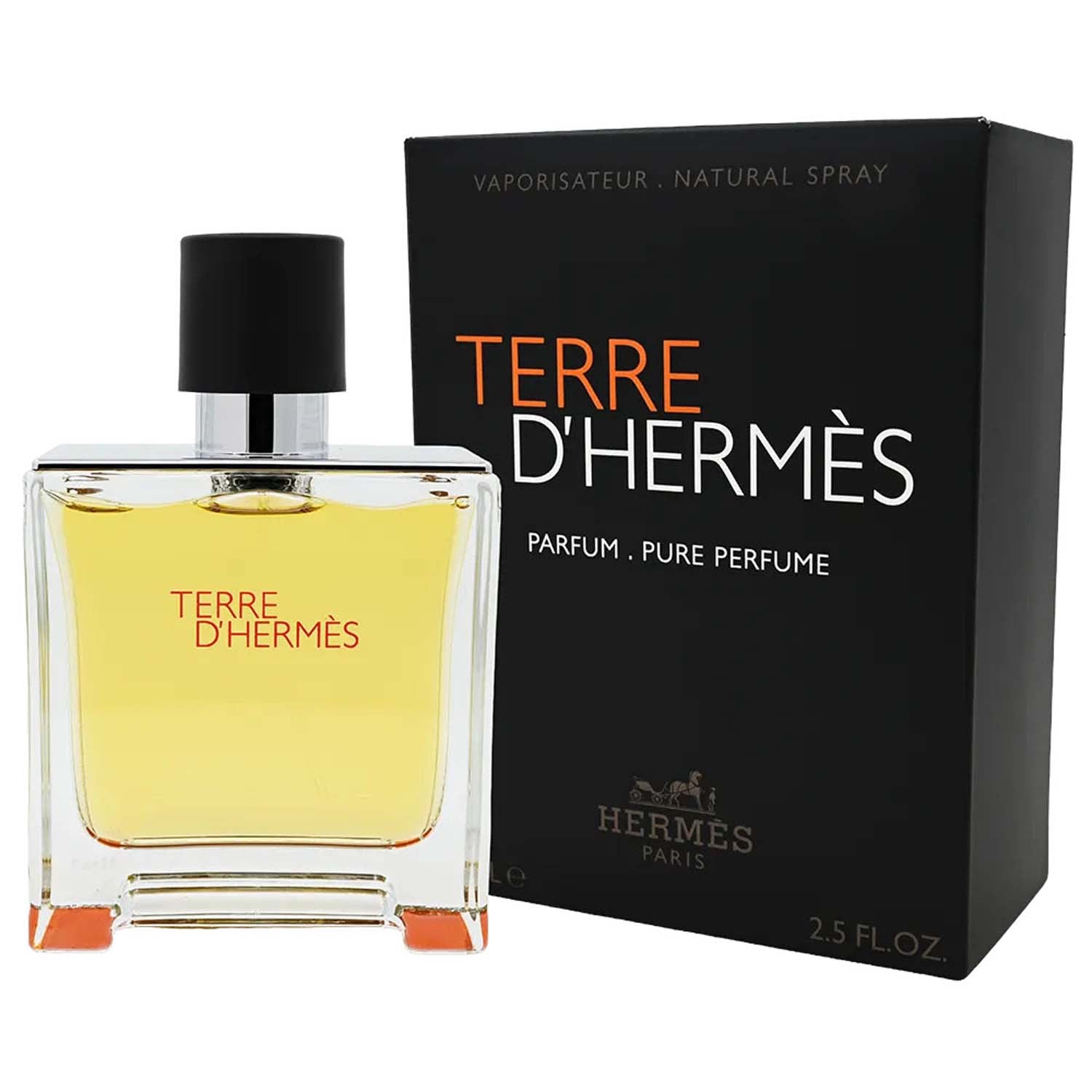 Terre d'Hermès Parfum beside the Hermès box with the Duc carriage emblem