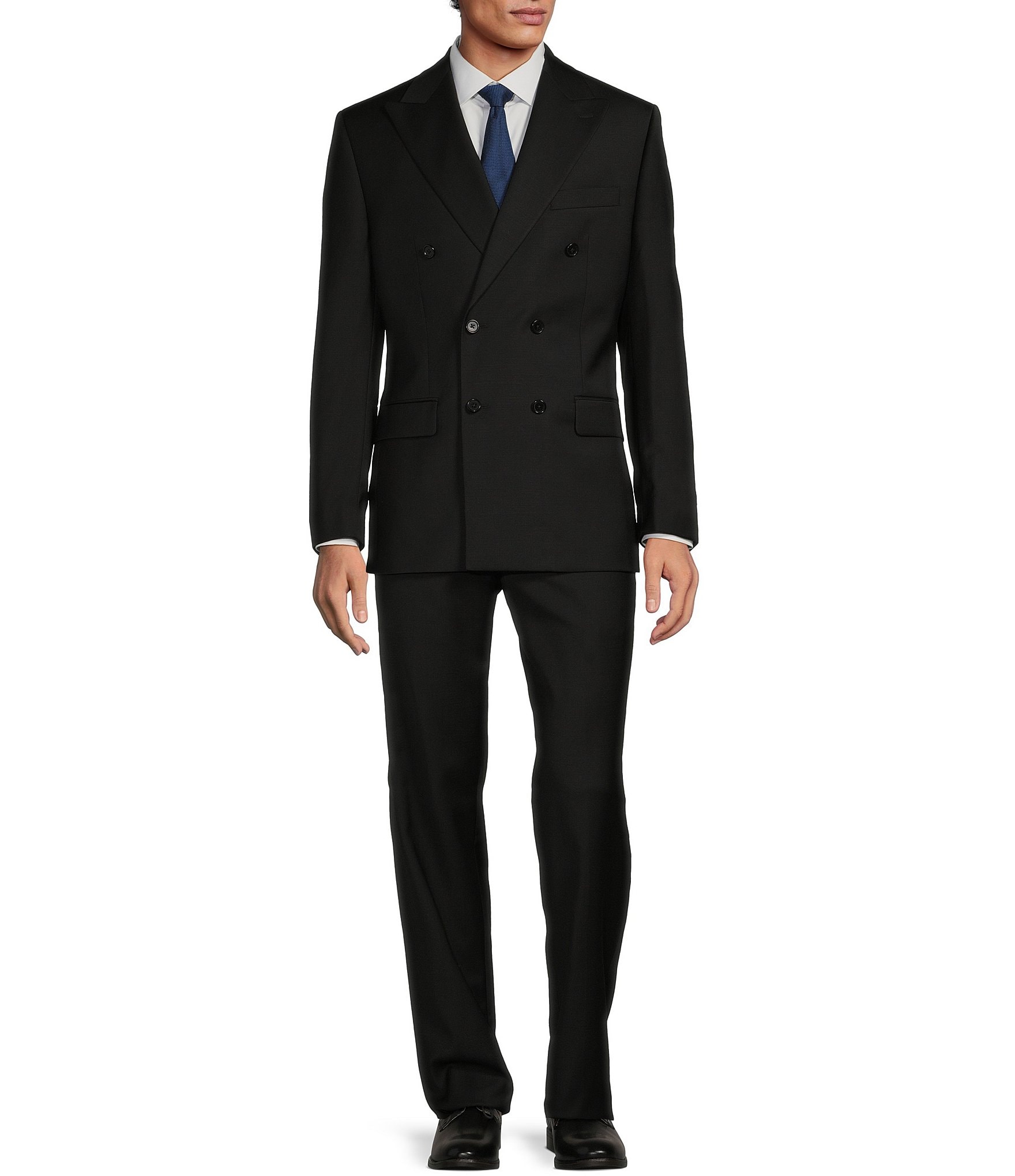Classic Fit Flat Front Double-Breasted Solid Pattern 2-Piece Suit