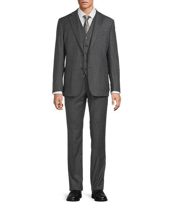Grey three-piece suit front view