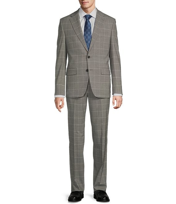 Classic Fit Flat Front Windowpane Pattern 2-Piece Suit
