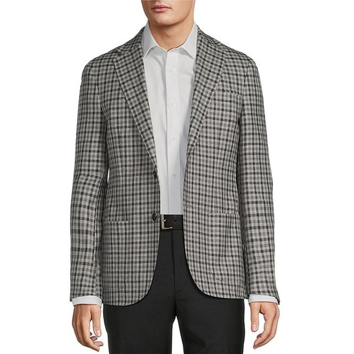 Classic Fit Linen Wool Blend Check Sport Coat