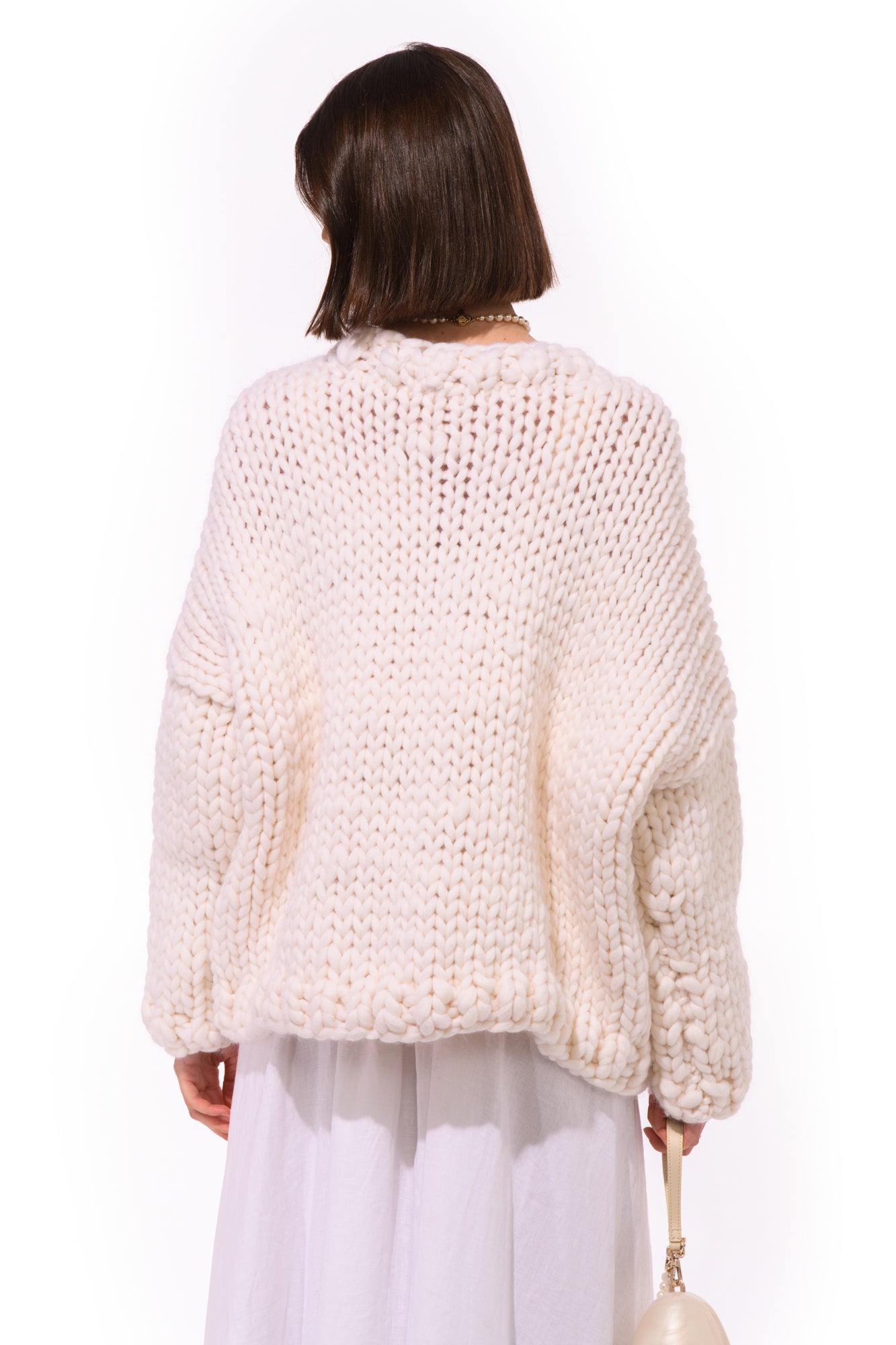 Back view keeping the knit plain behind the graphic front