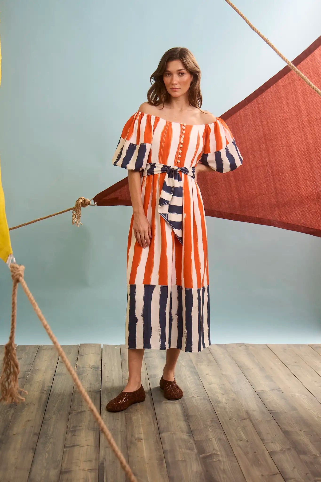 The dress at rest, with the nautical stripe mix clear