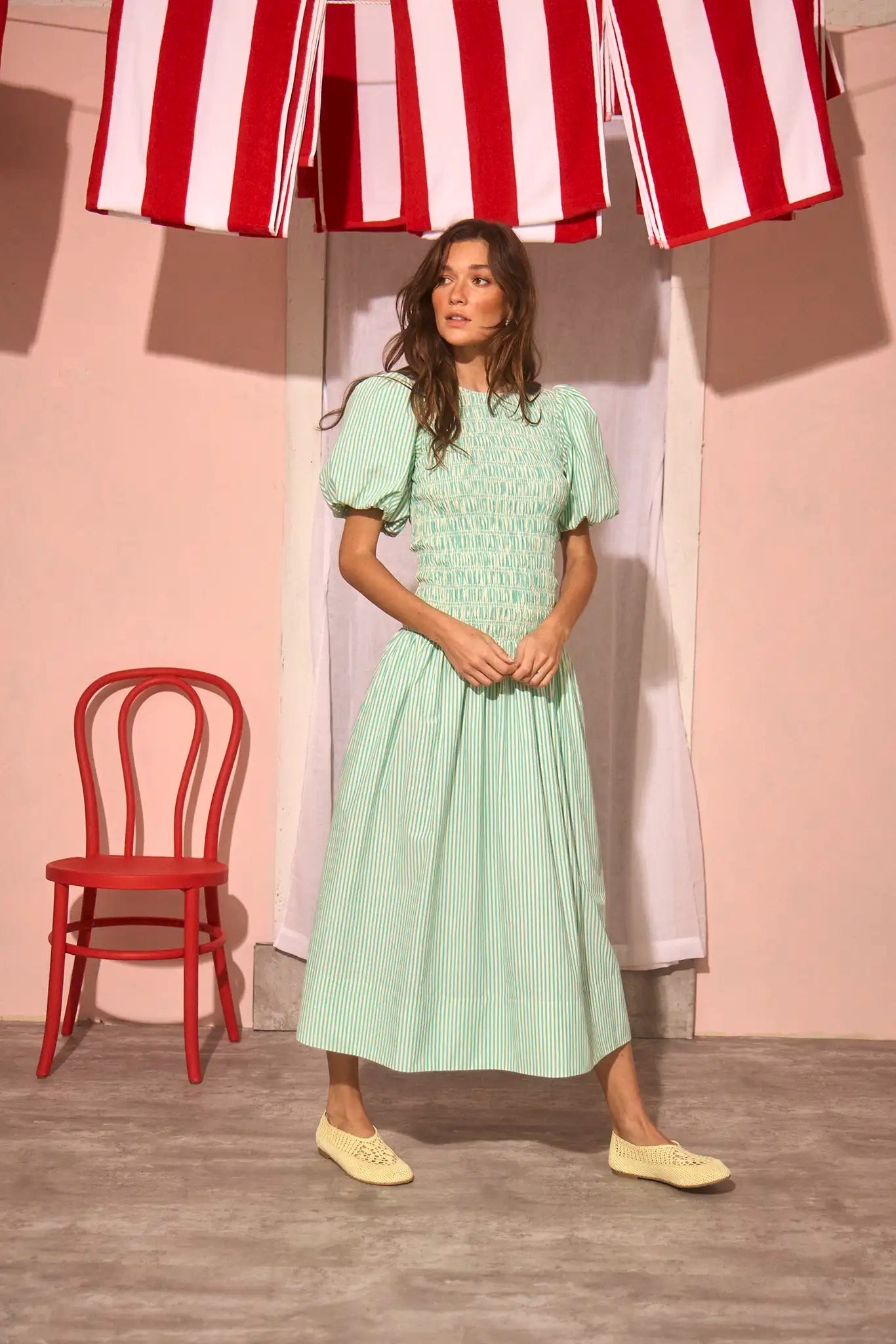 Full silhouette with the softened drop waist