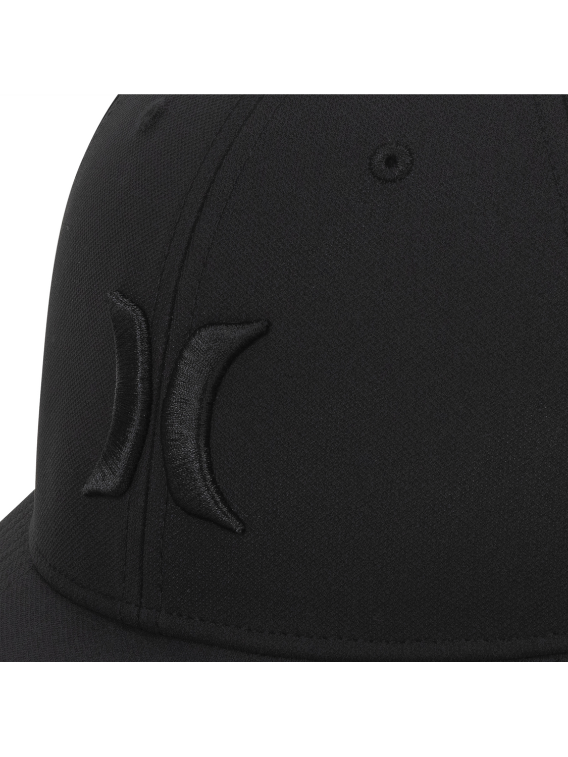 Close detail of the embroidered Hurley icon.