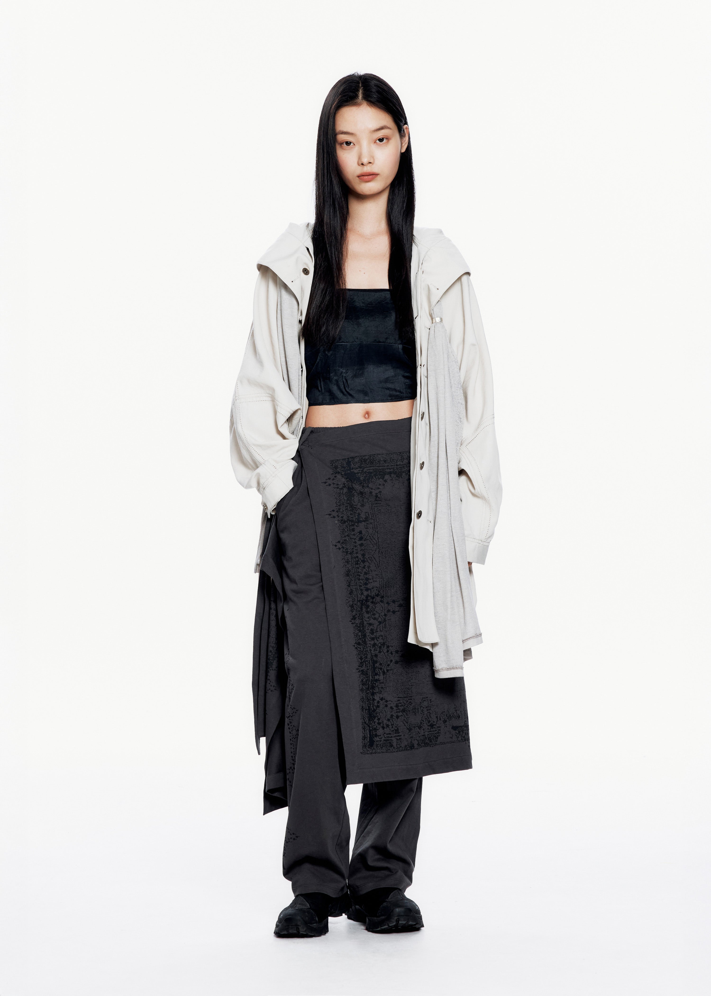 Hooded Coat w/ Graphic Muffler