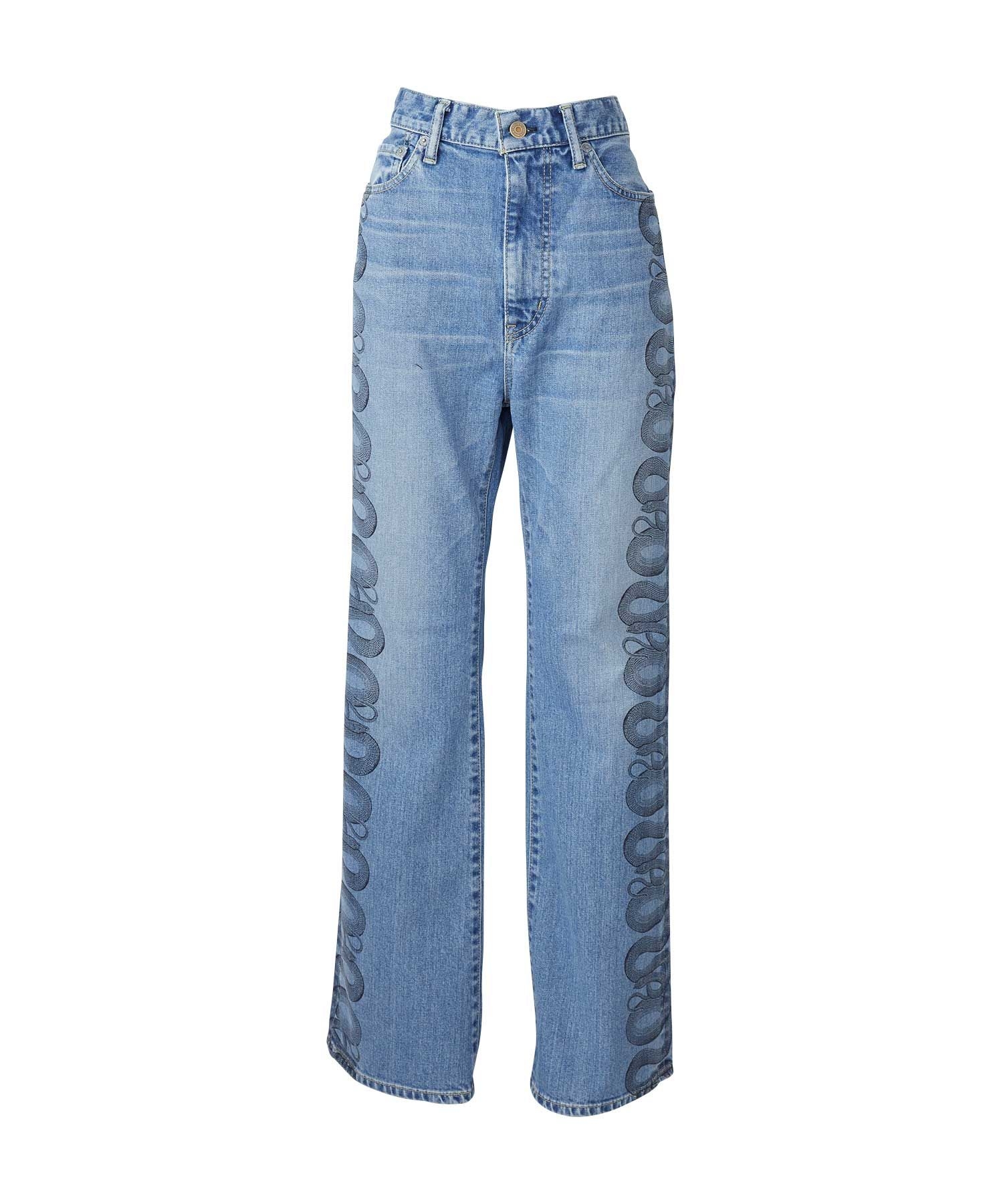 SNAKE LOOP Flared Denim Pants