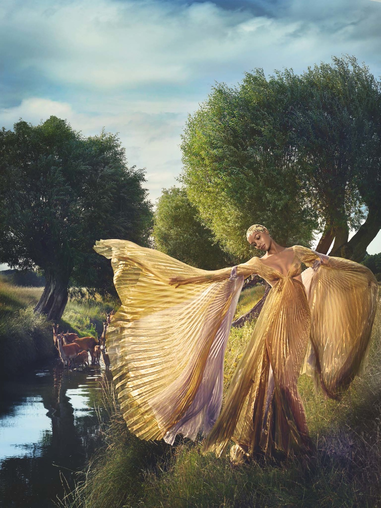 Jourdan Dunn in British Vogue showing the collection's hypnotic line work