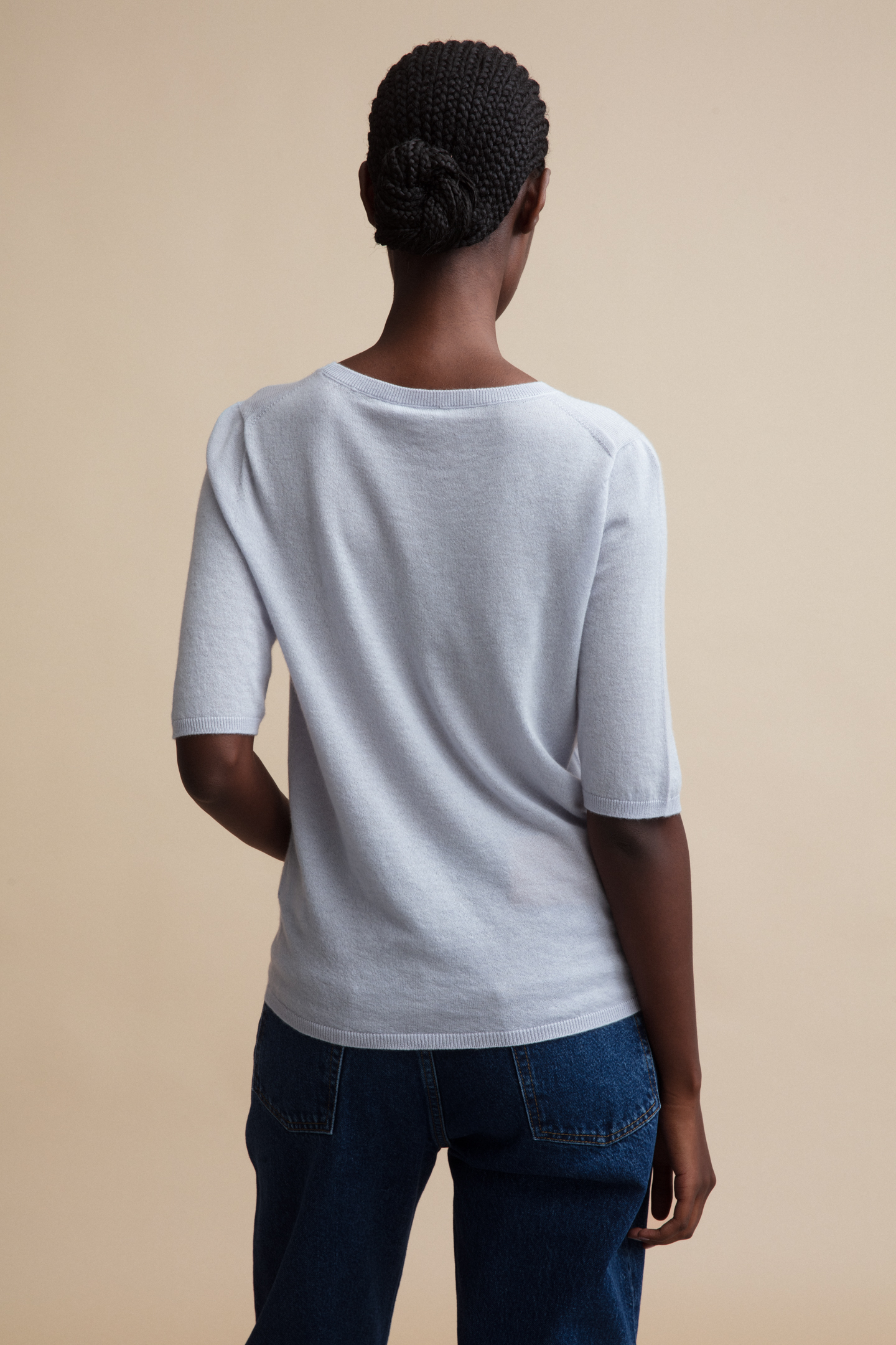 Texture close-up at the shoulder and cuff