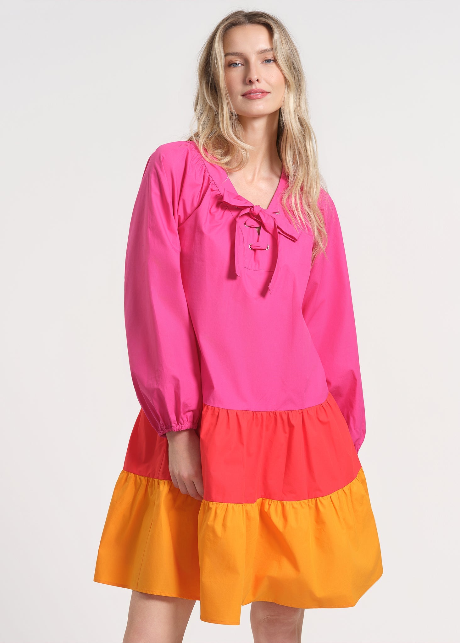 Straight-on view of the gathered sleeve and bodice