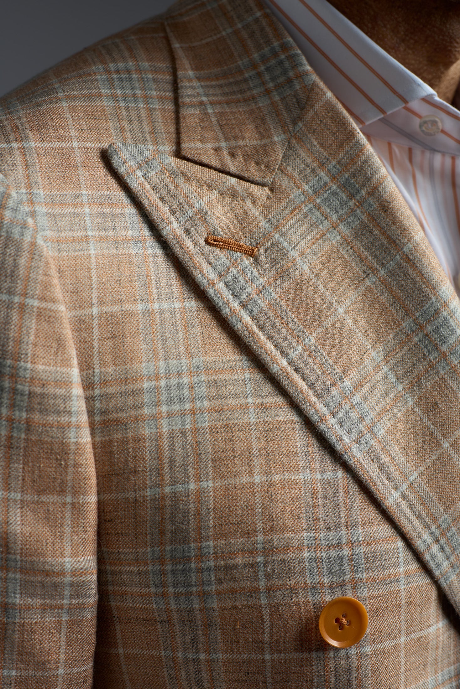 Wool Silk and Linen Overcheck Capri Double Breasted Blazer lapel or fabric detail