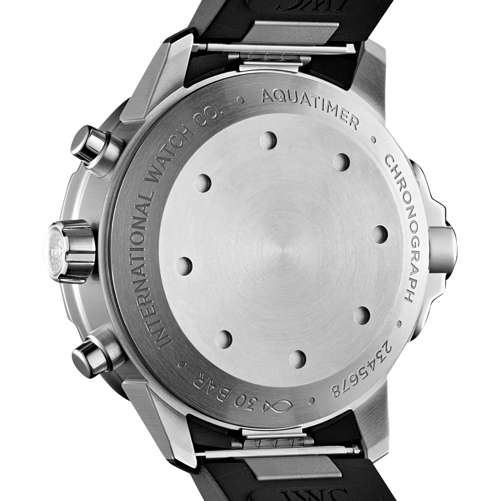 Caseback view of the chronograph from the rear