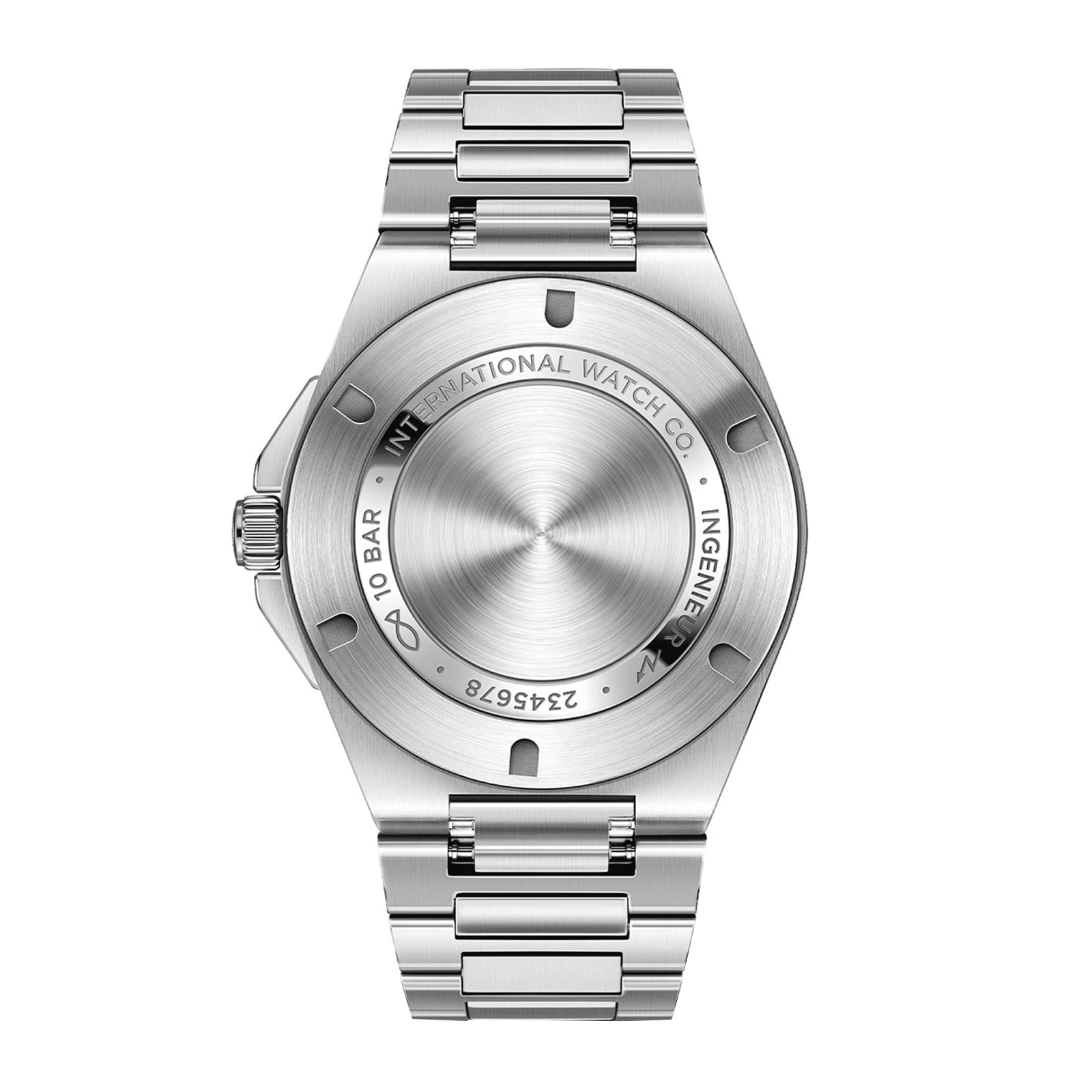 Closed caseback and integrated bracelet seen from the rear