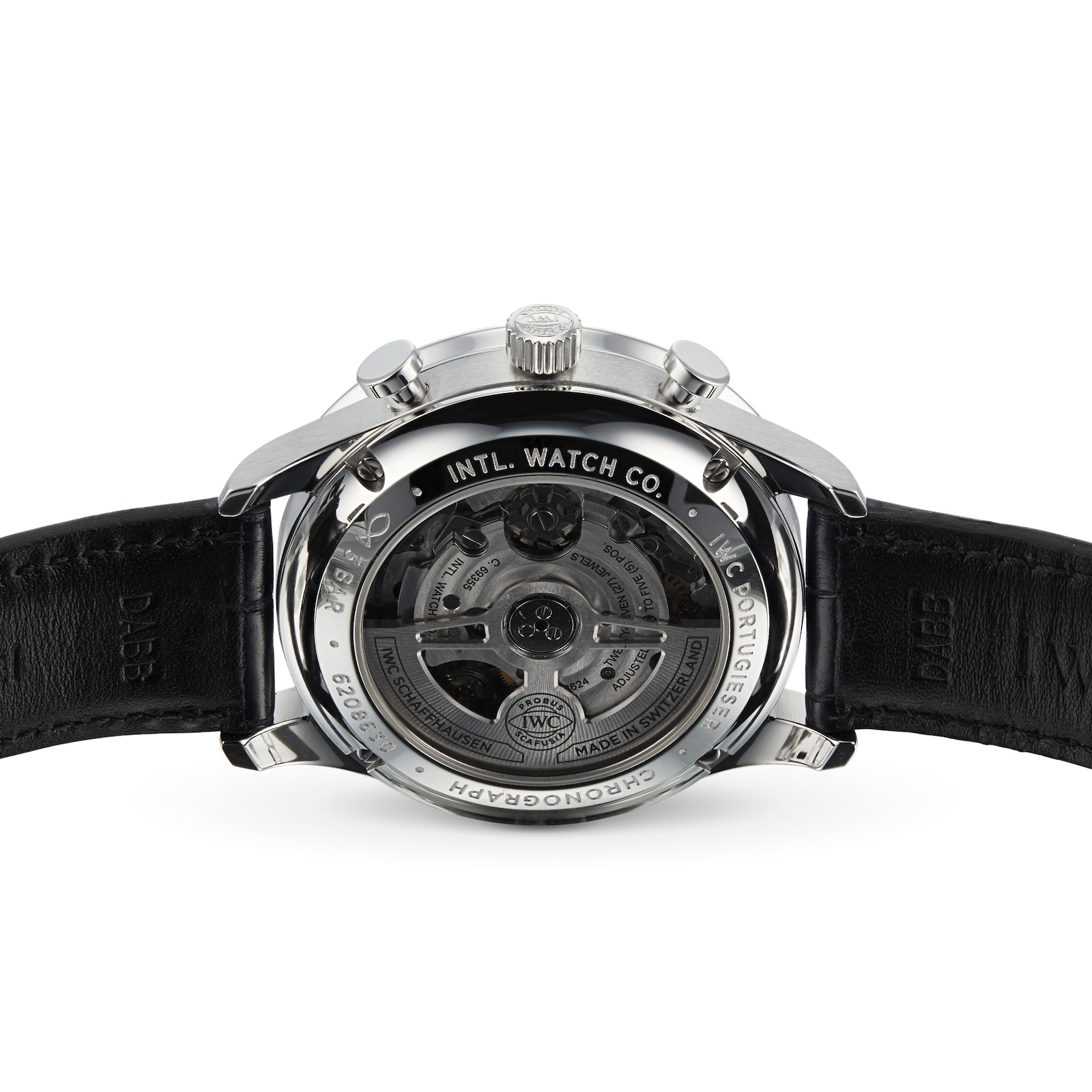 Caseback close-up with the movement visible through sapphire
