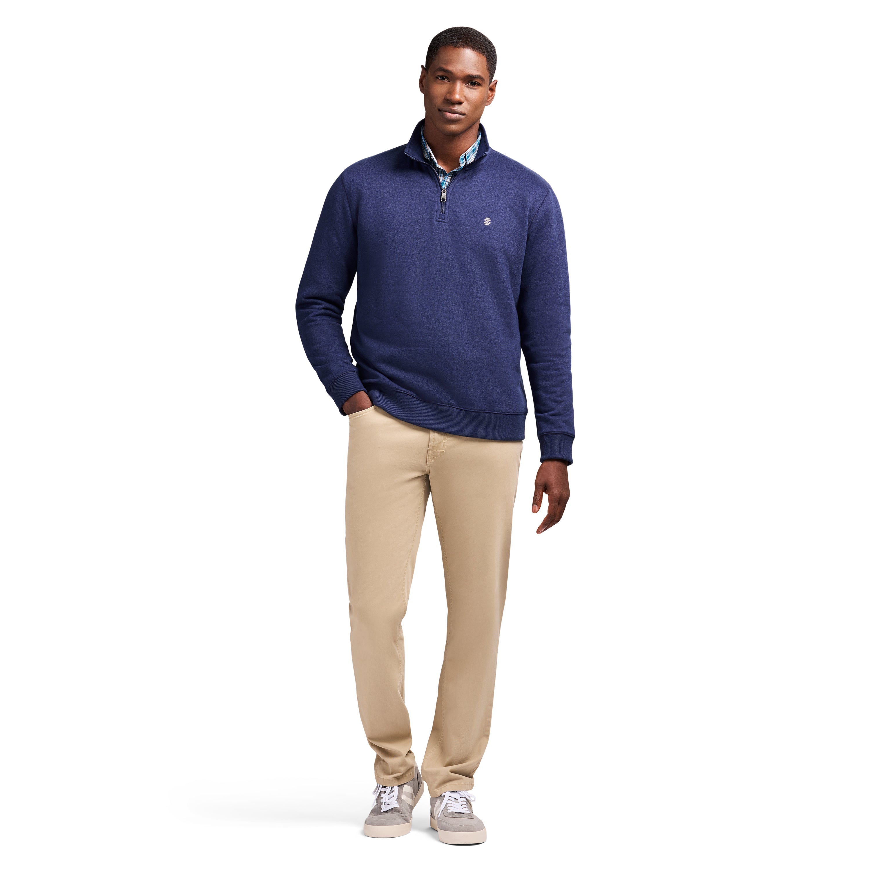 Full look showing the quarter-zip layer