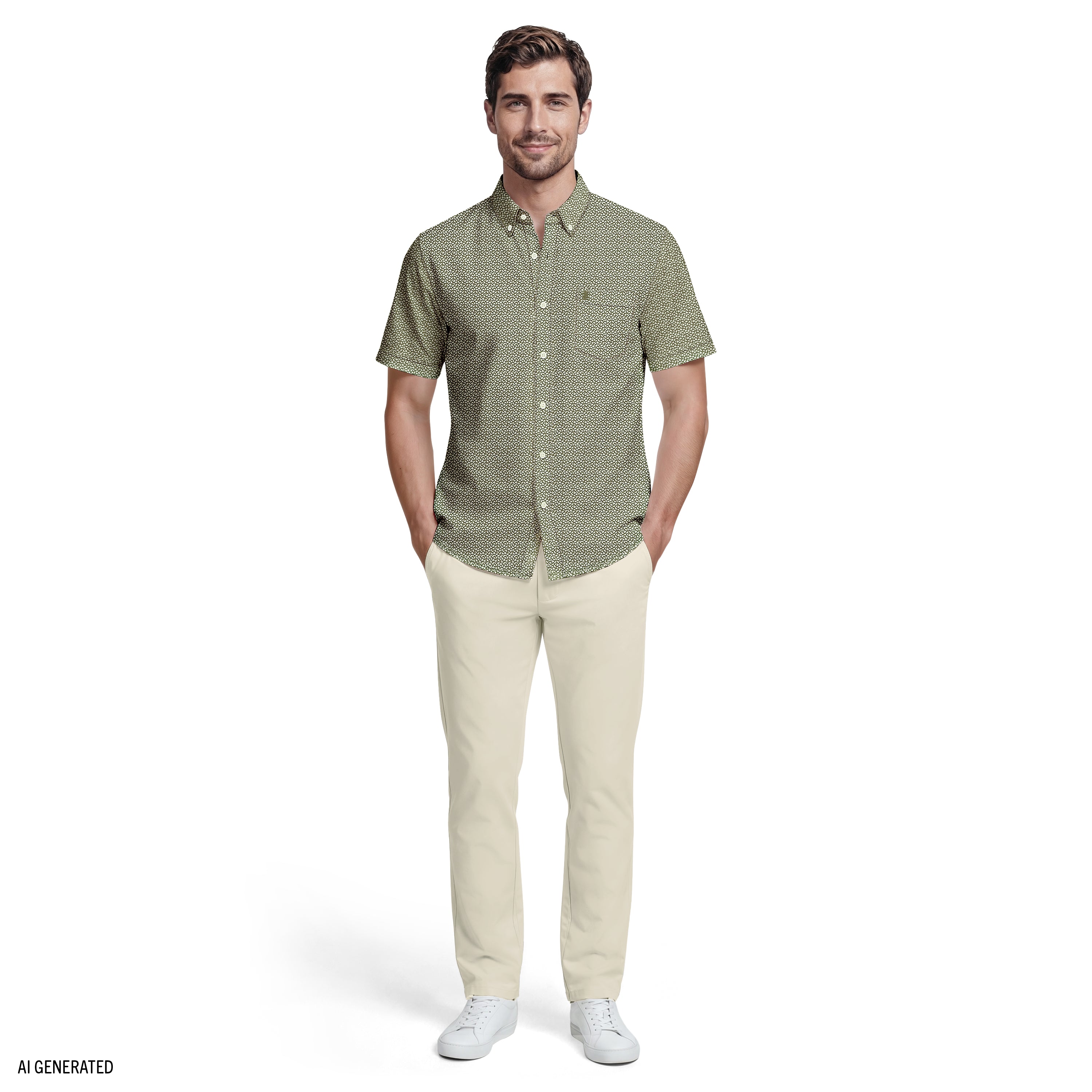 Full look showing the short sleeve drape