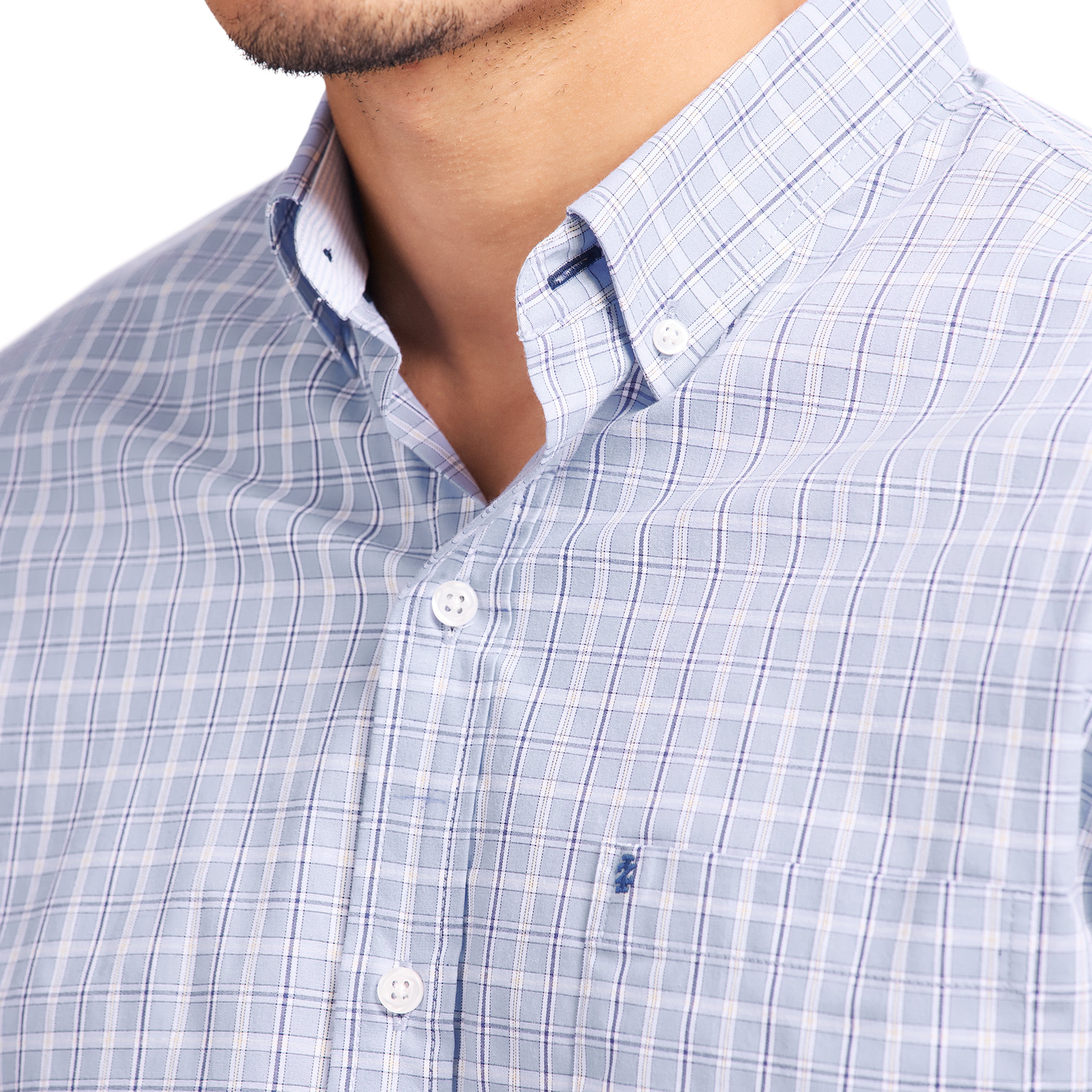 Collar and plaid pattern close-up