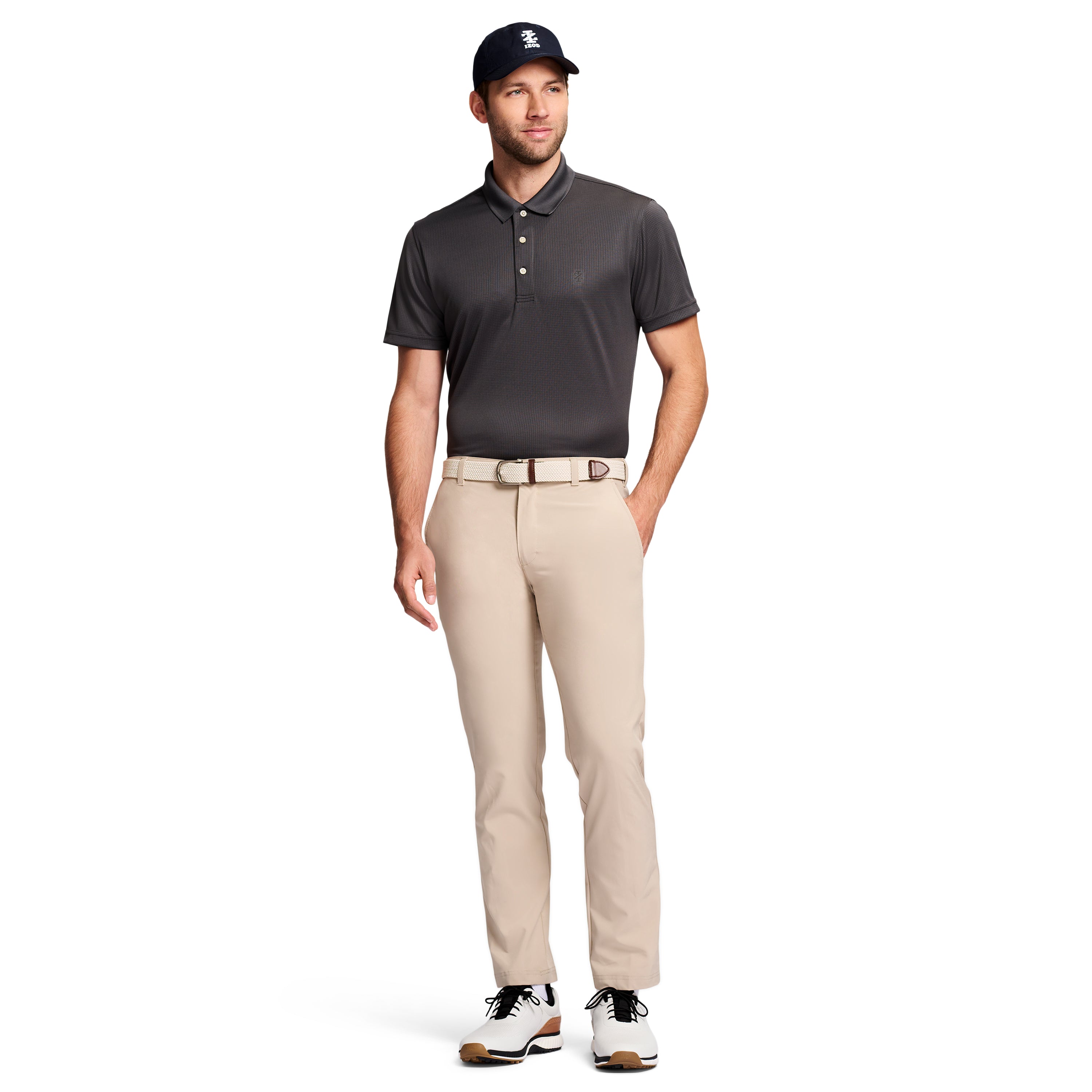 Full golf look with polo and cap