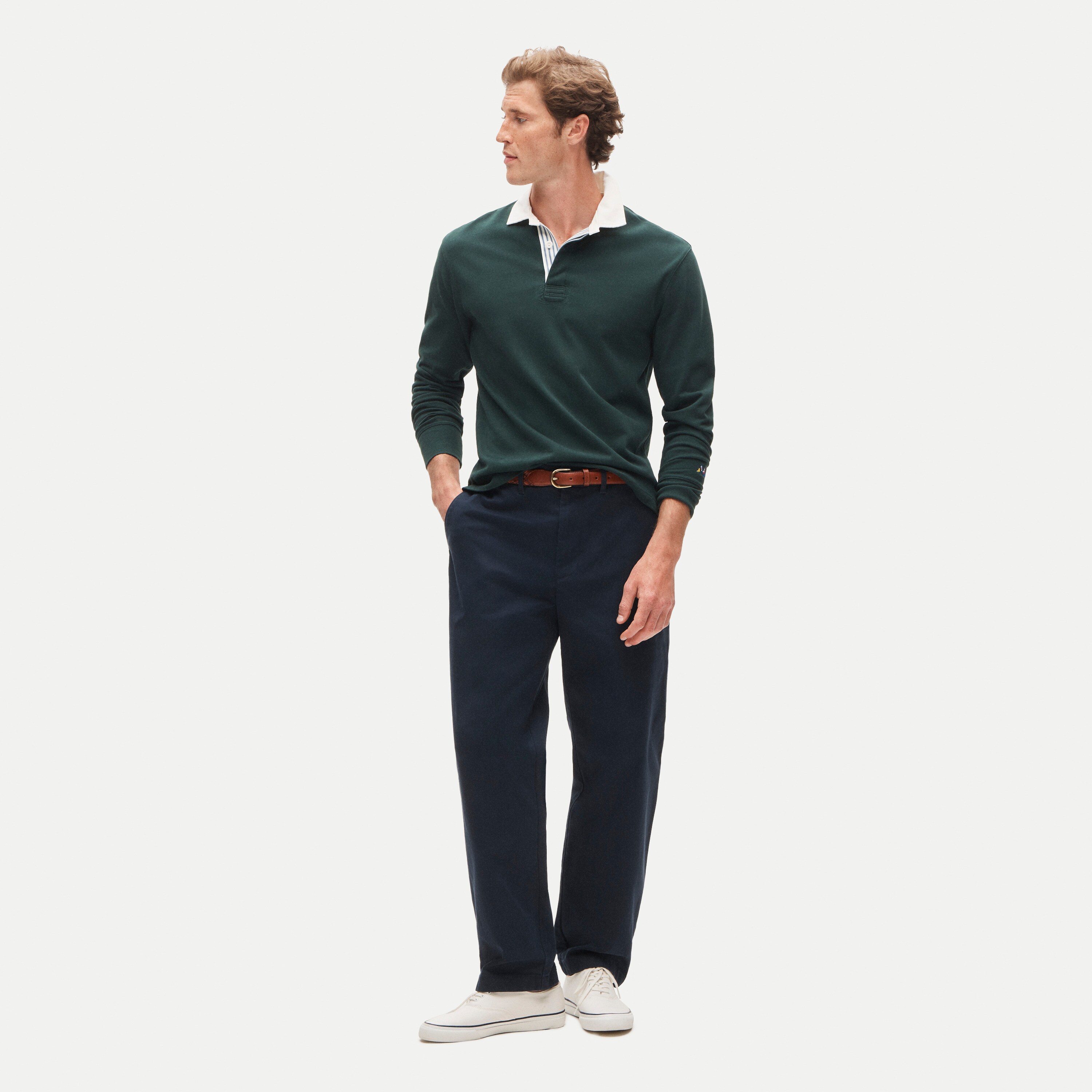Worn full length with rugby and deck shoes