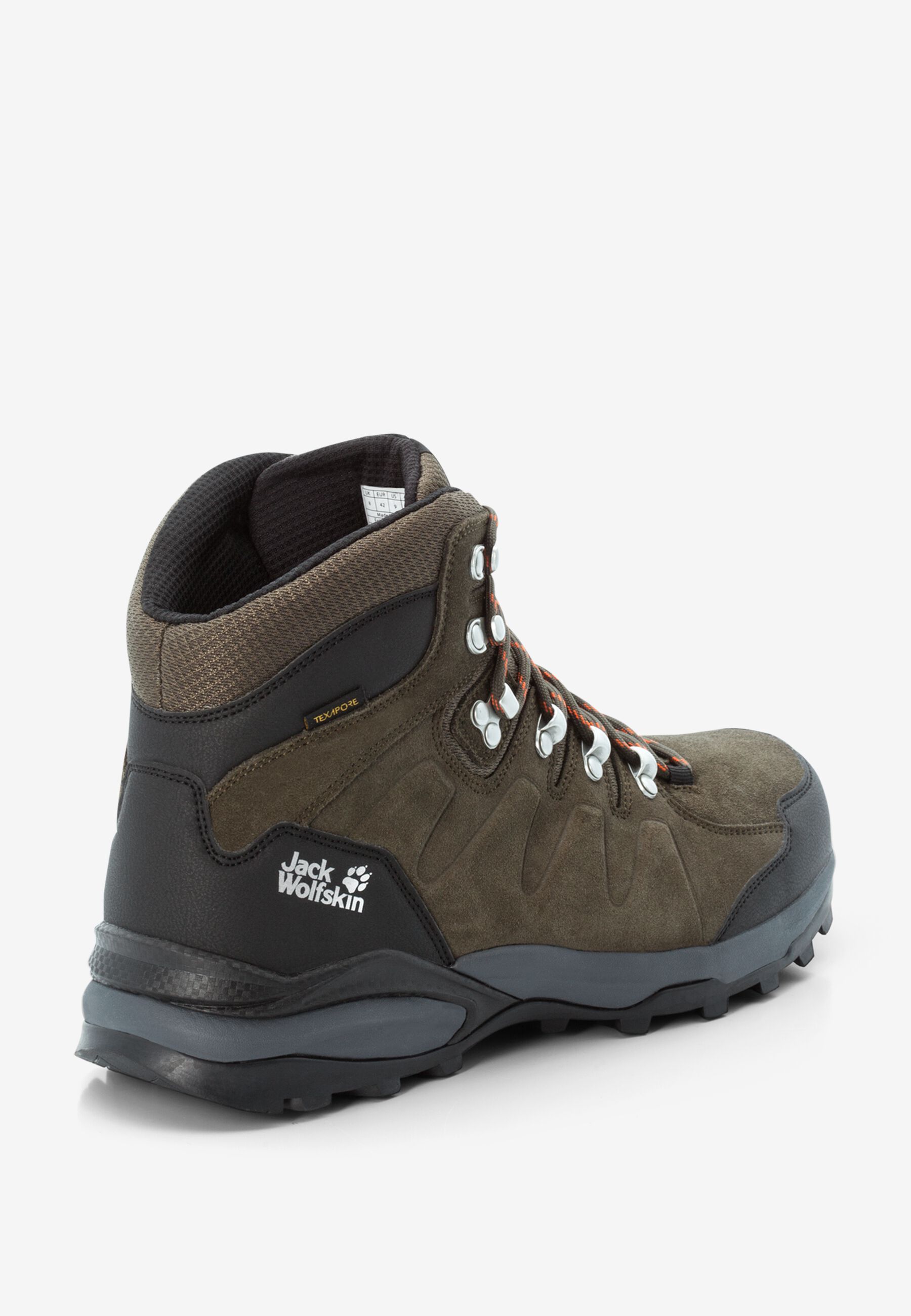Heel-quarter view of the boot body