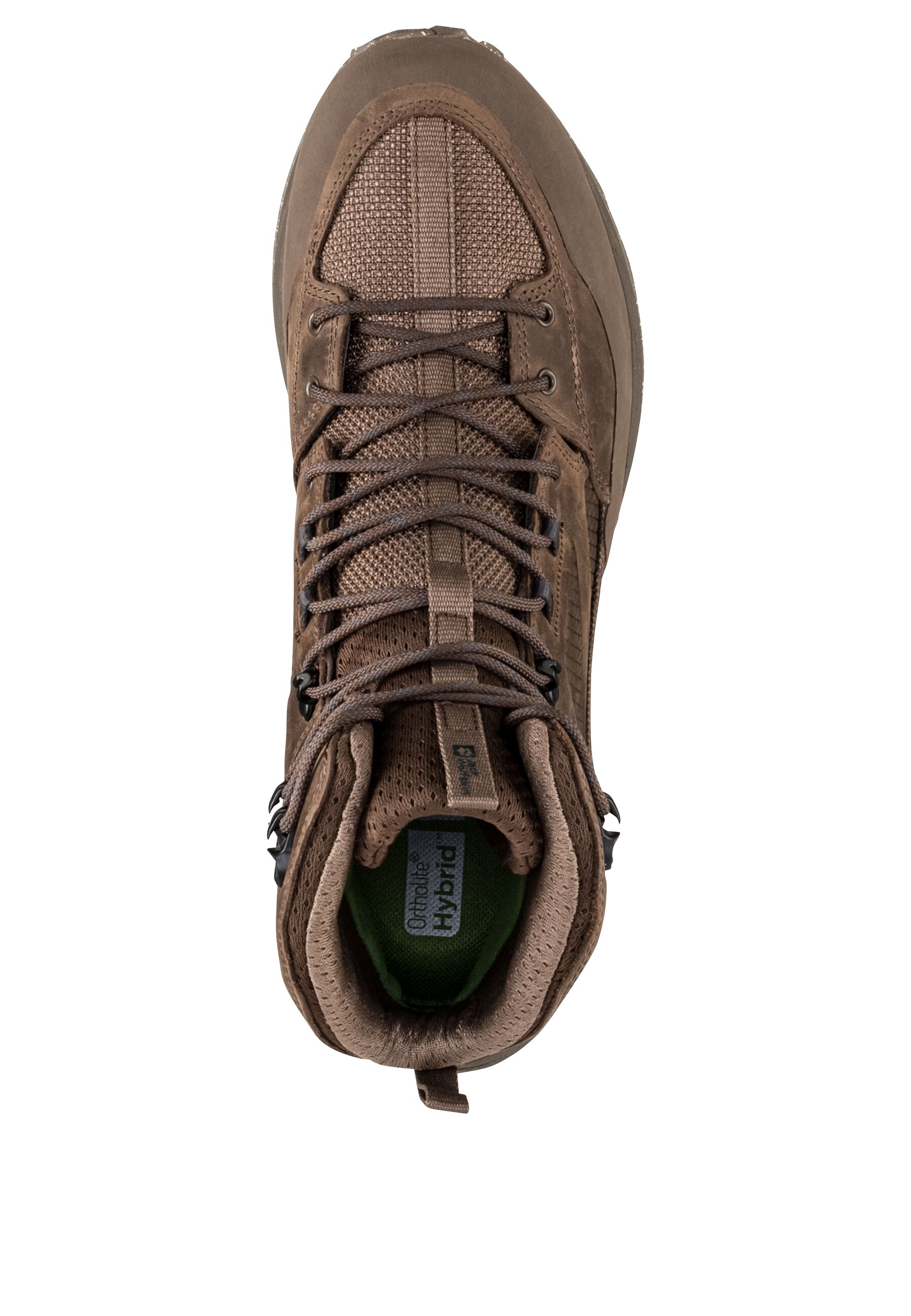 Top-down view across the lacing and padded collar