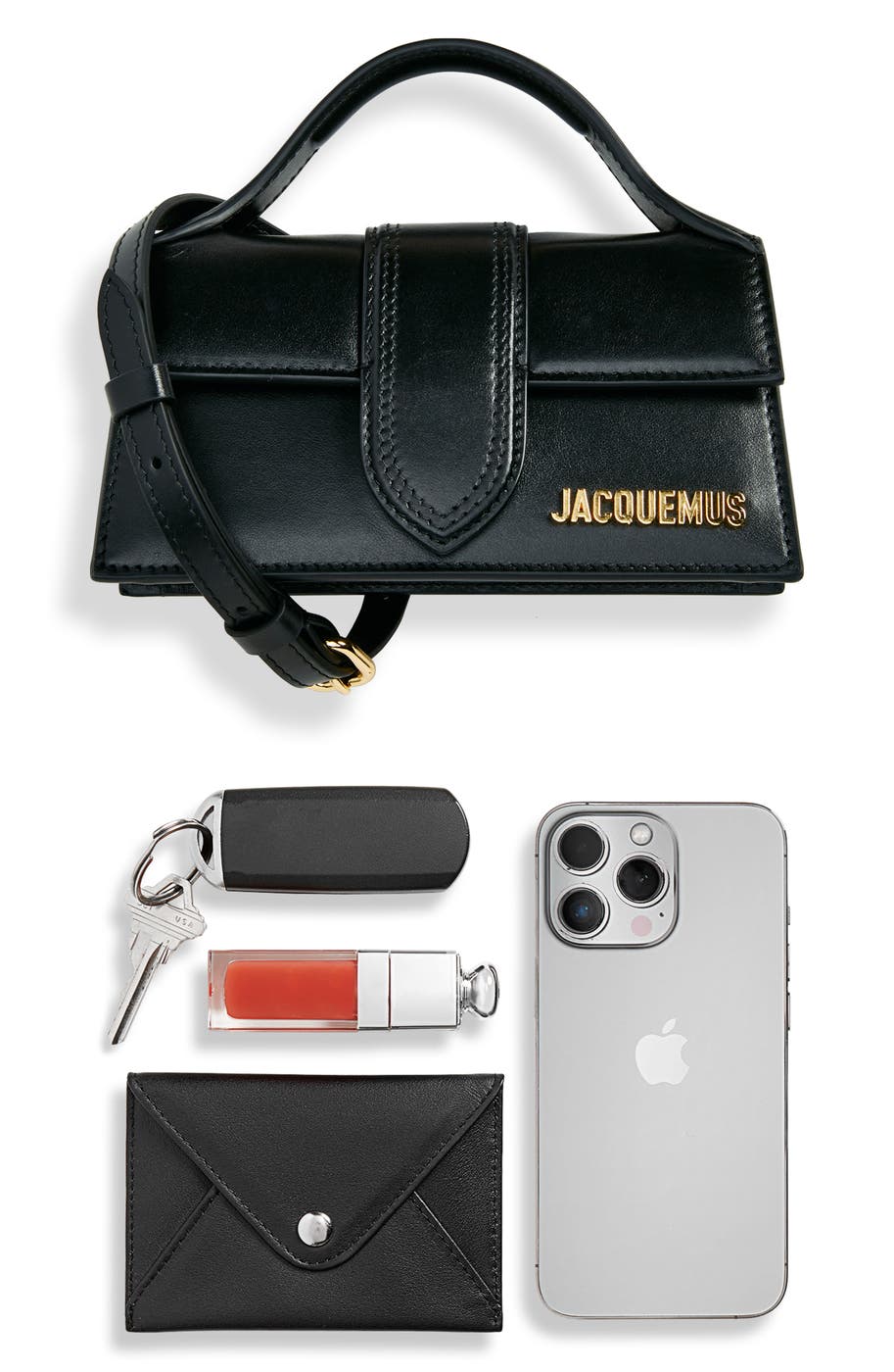 Capacity laid flat — keys, card case, lip and phone
