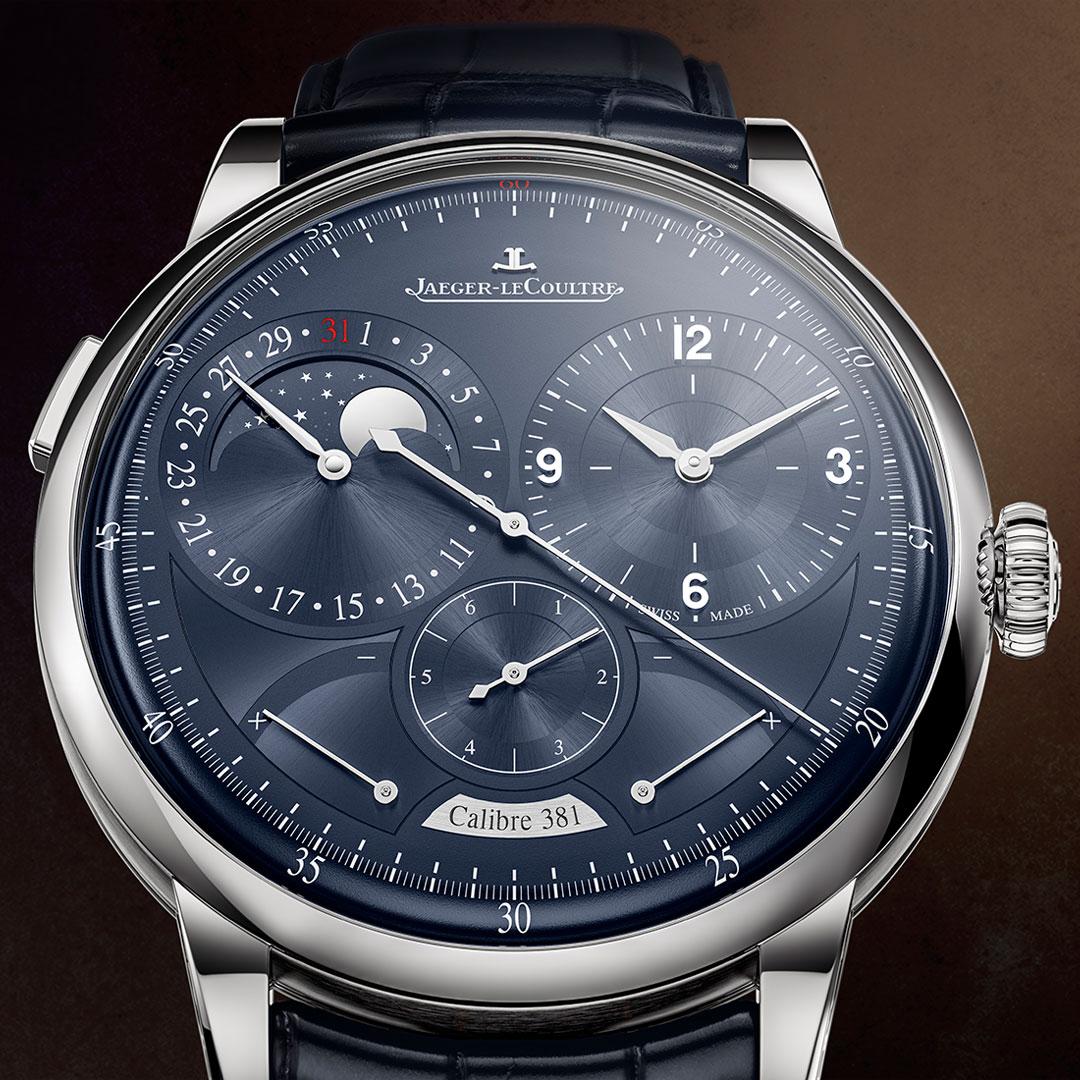 Angled case showing the complex dial architecture