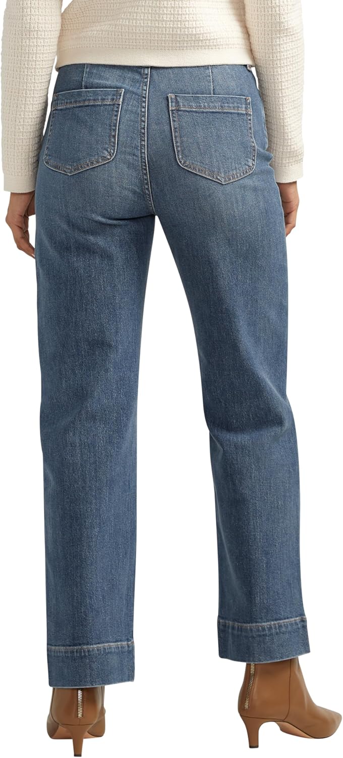 Back view emphasizing the wide leg and higher rise