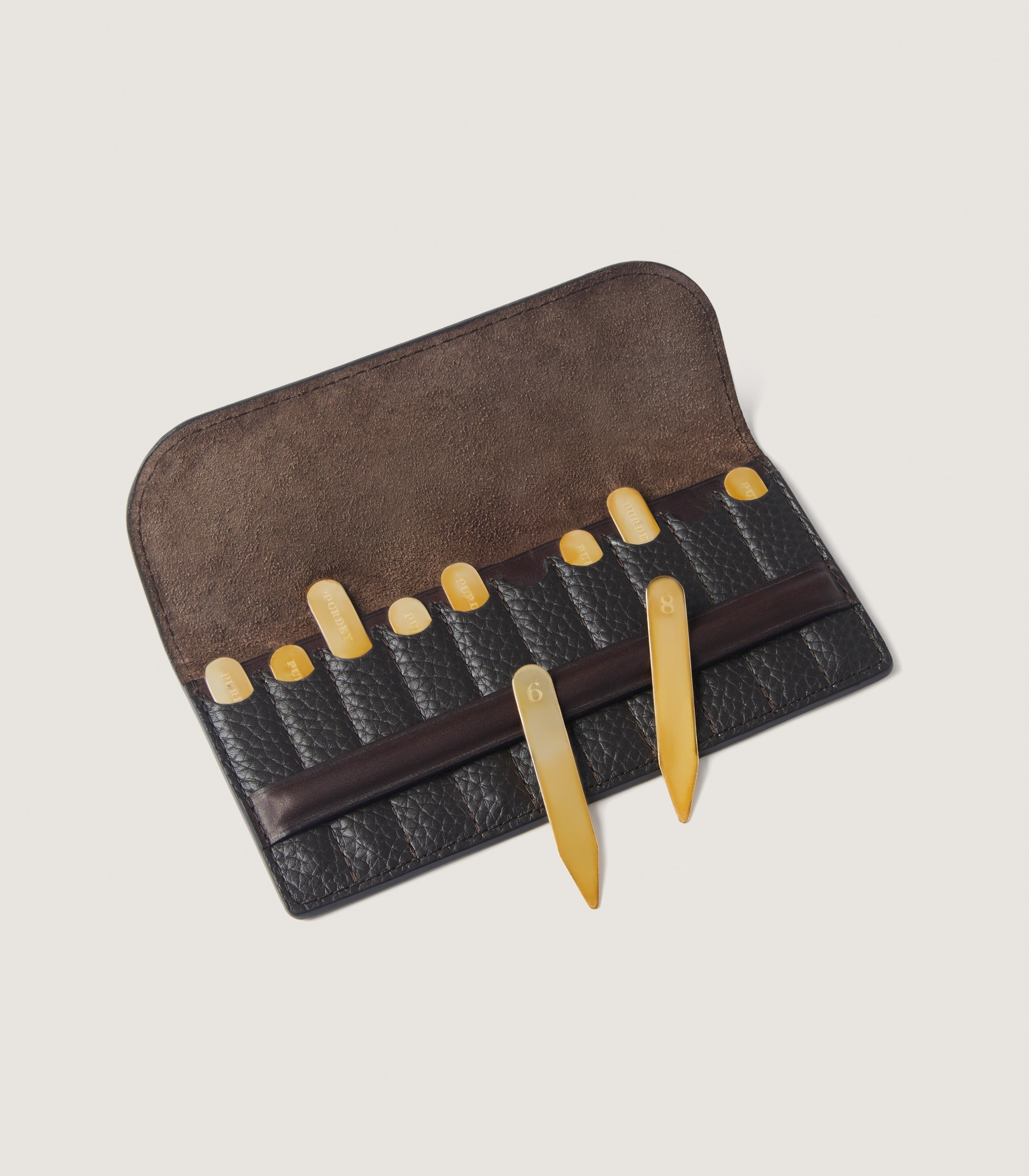 Angled view of the wallet and markers