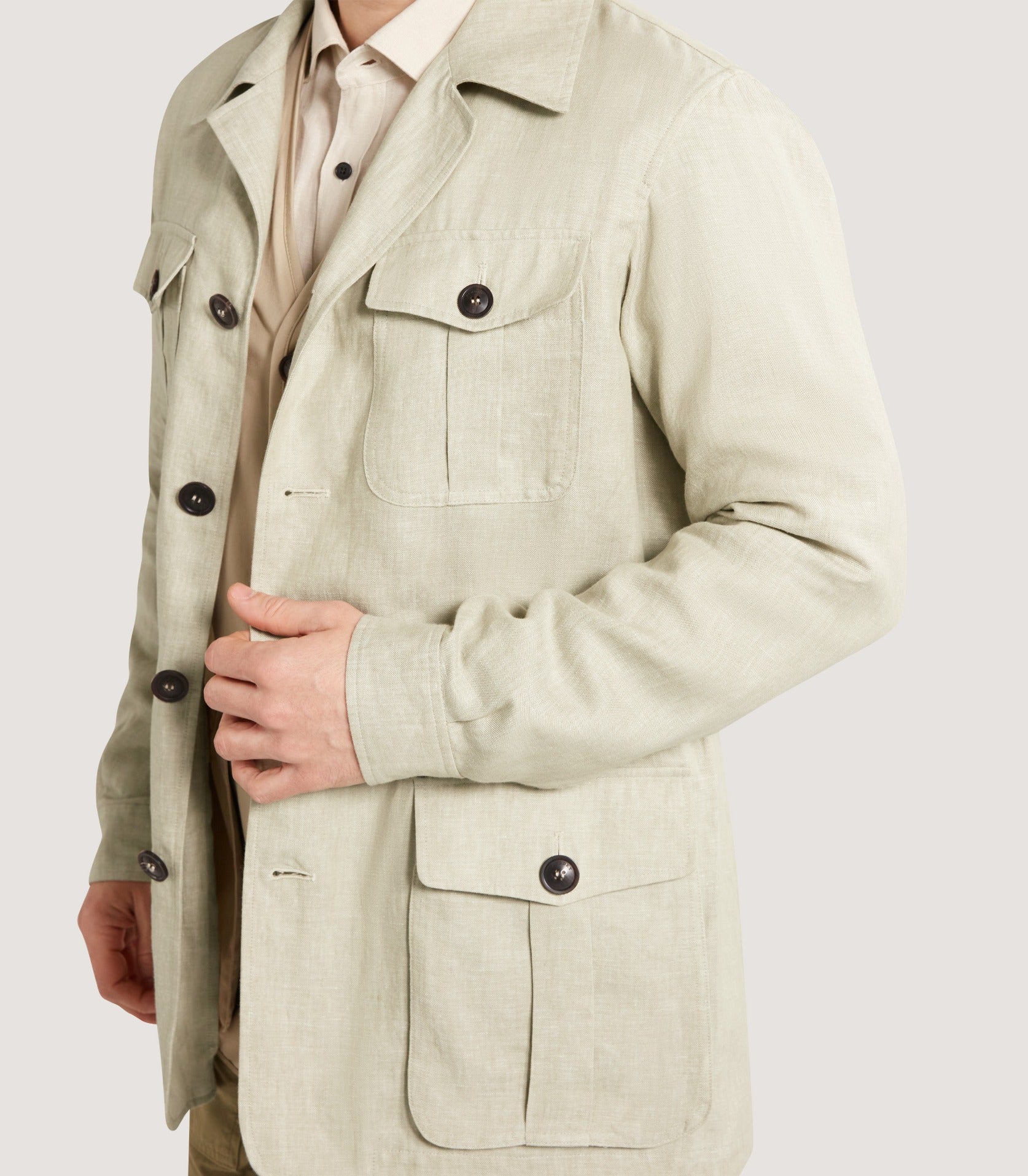 Angled close-up of the jacket on body