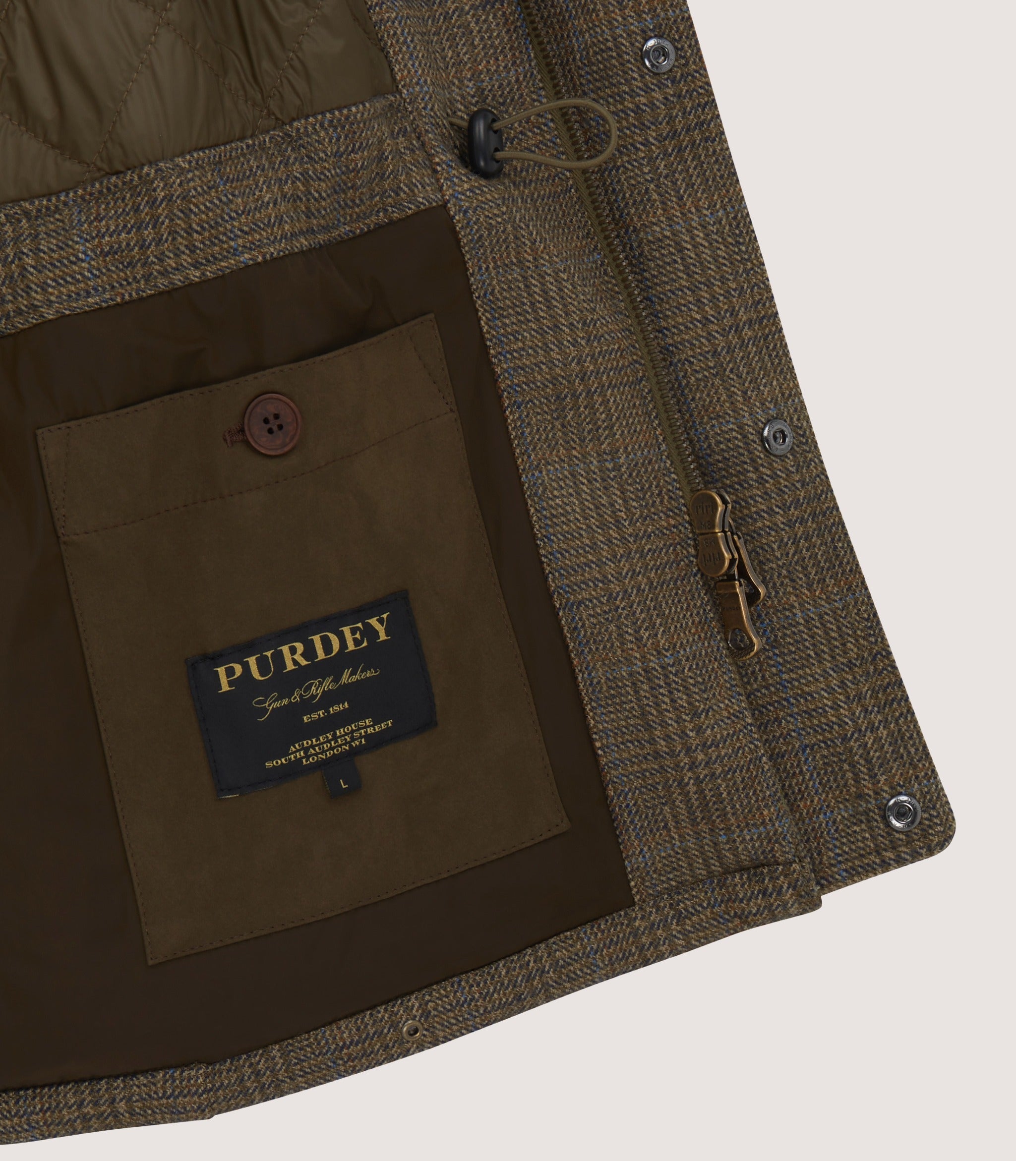 Interior close-up with label and lining