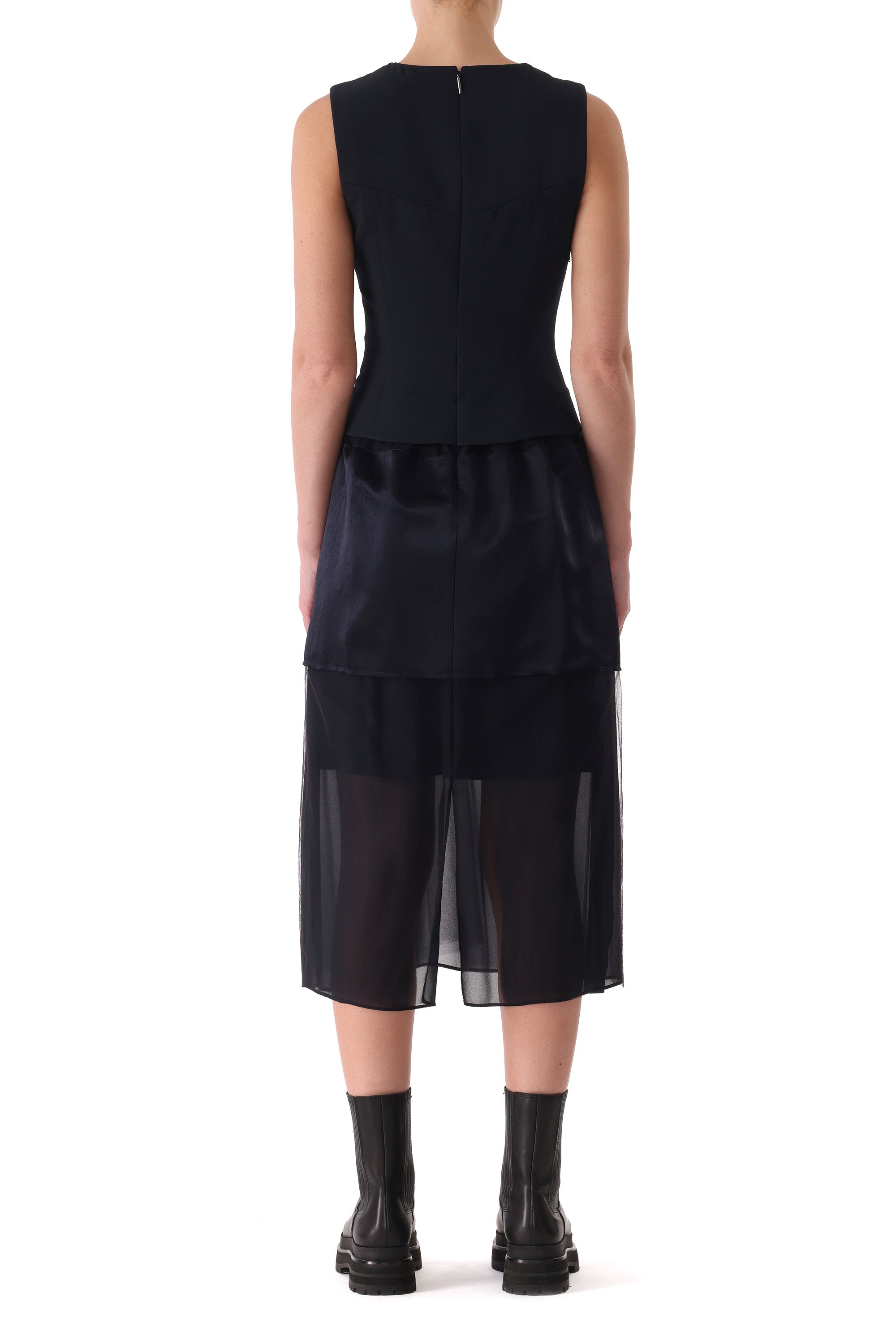 Side angle showing the sheer chiffon finish