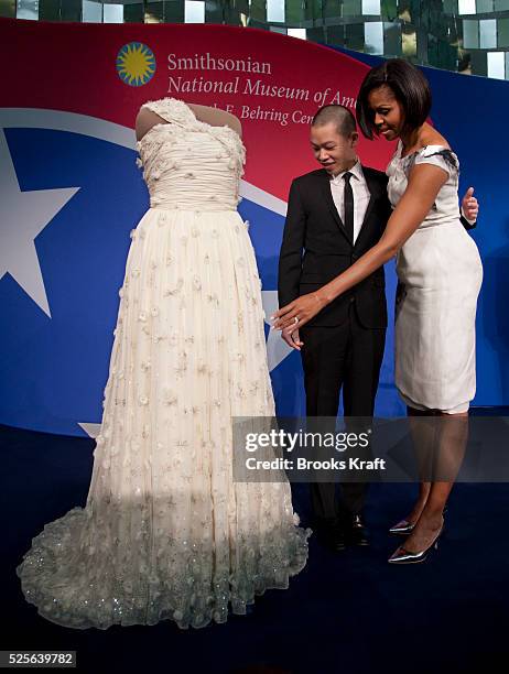 Museum presentation beside Jason Wu and the gown