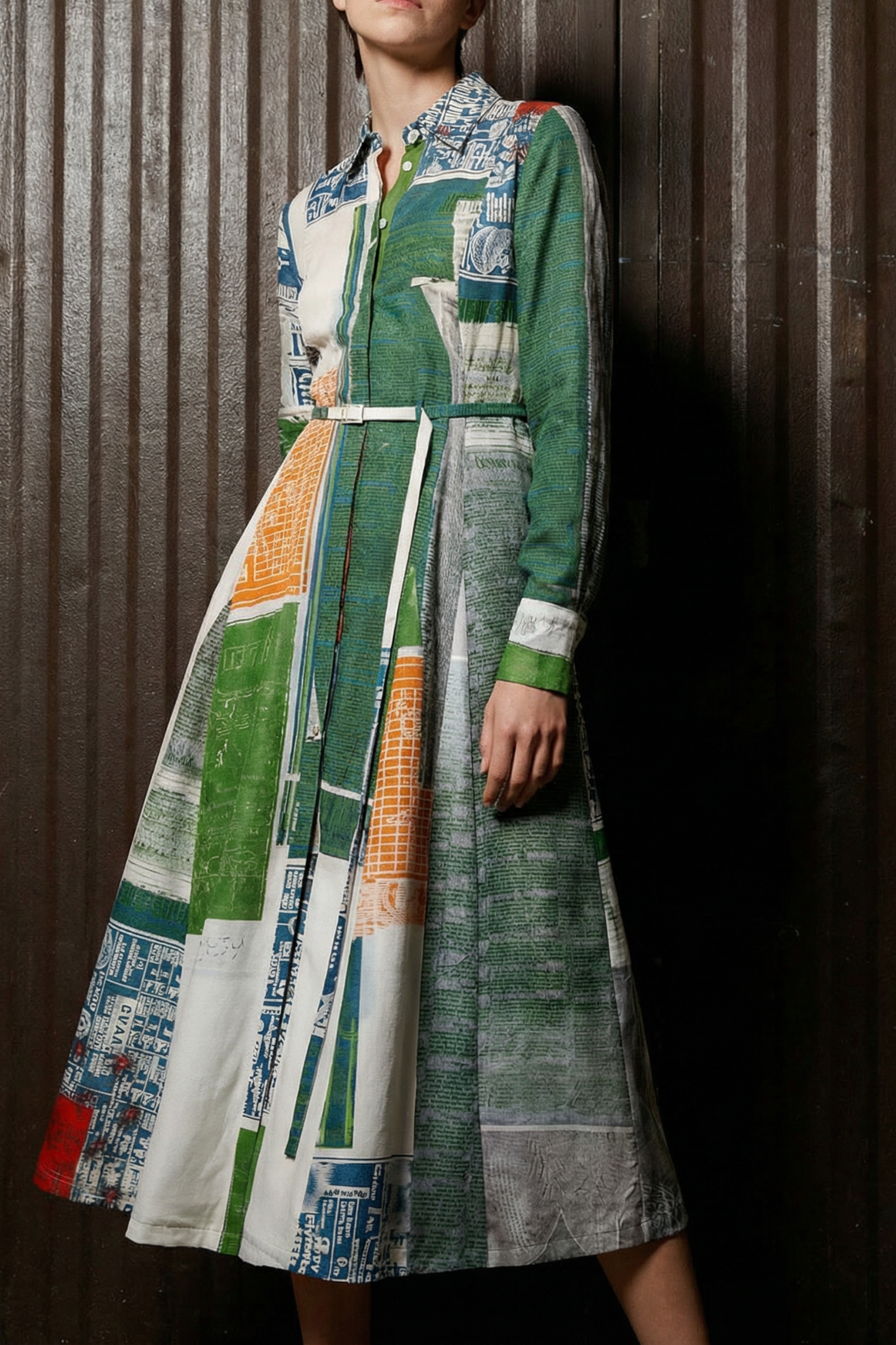 Sandwashed Silk Midi Shirtdress with Platter Artwork by Robert Rauschenberg