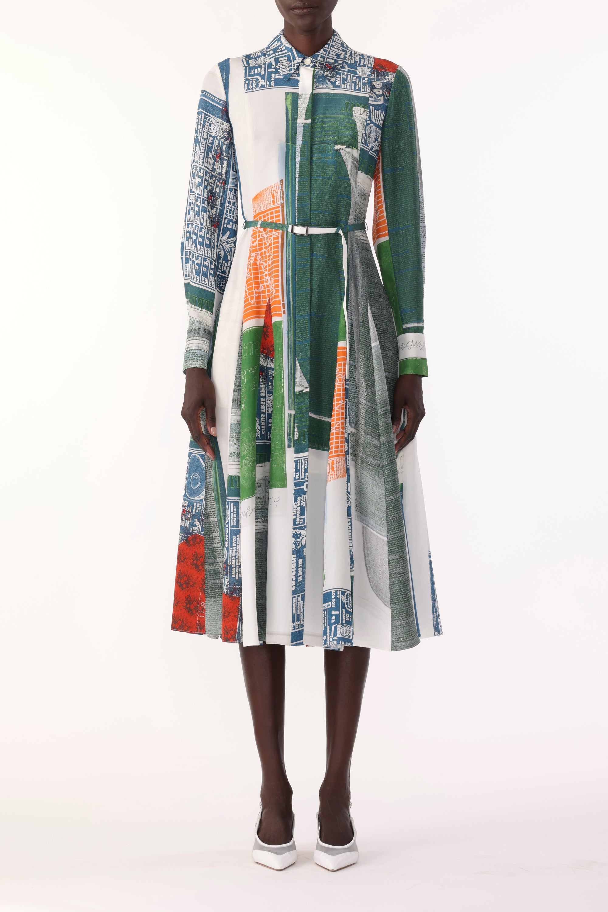 Front view of the collage-style shirtdress