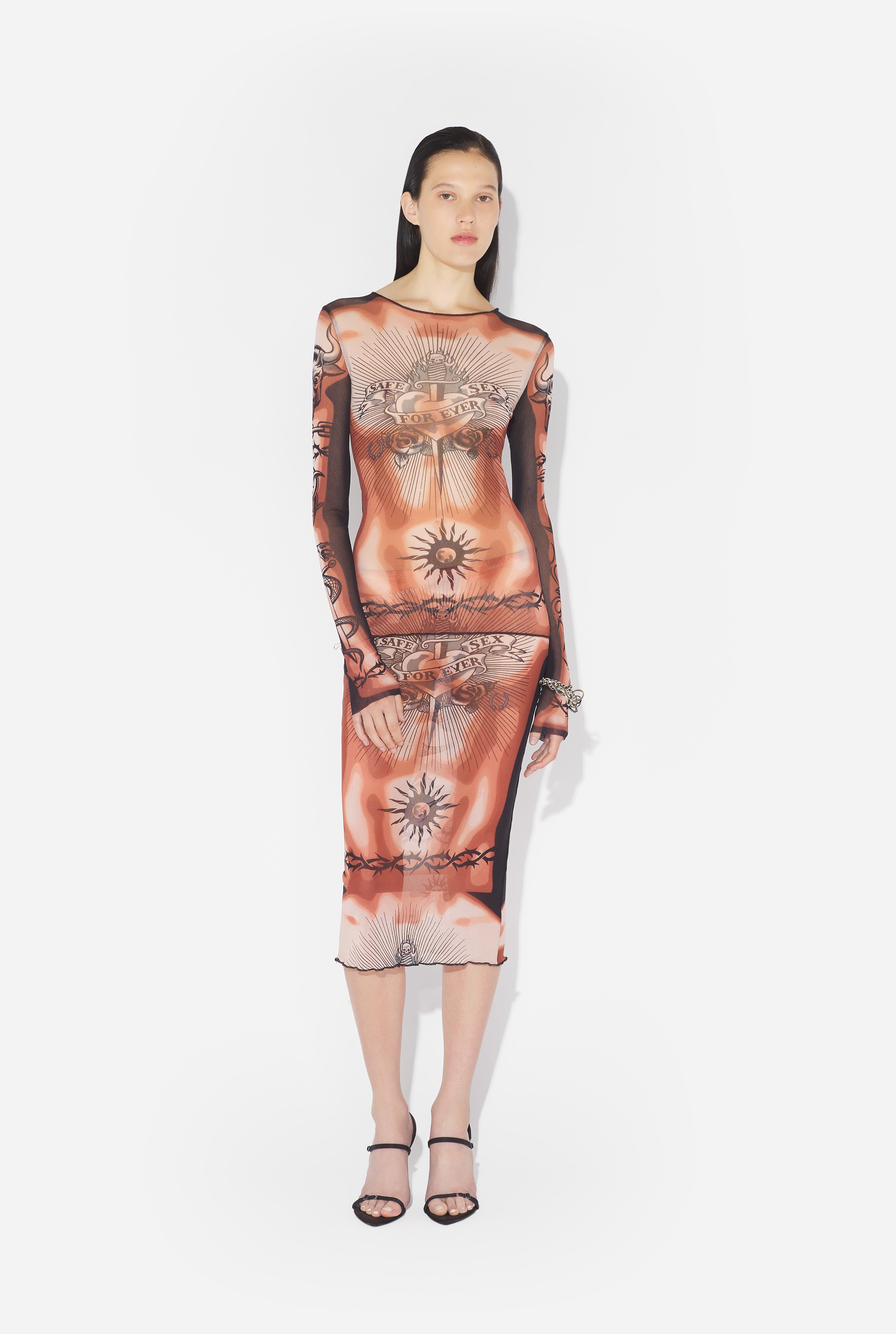 On-body front view with the matching skirt