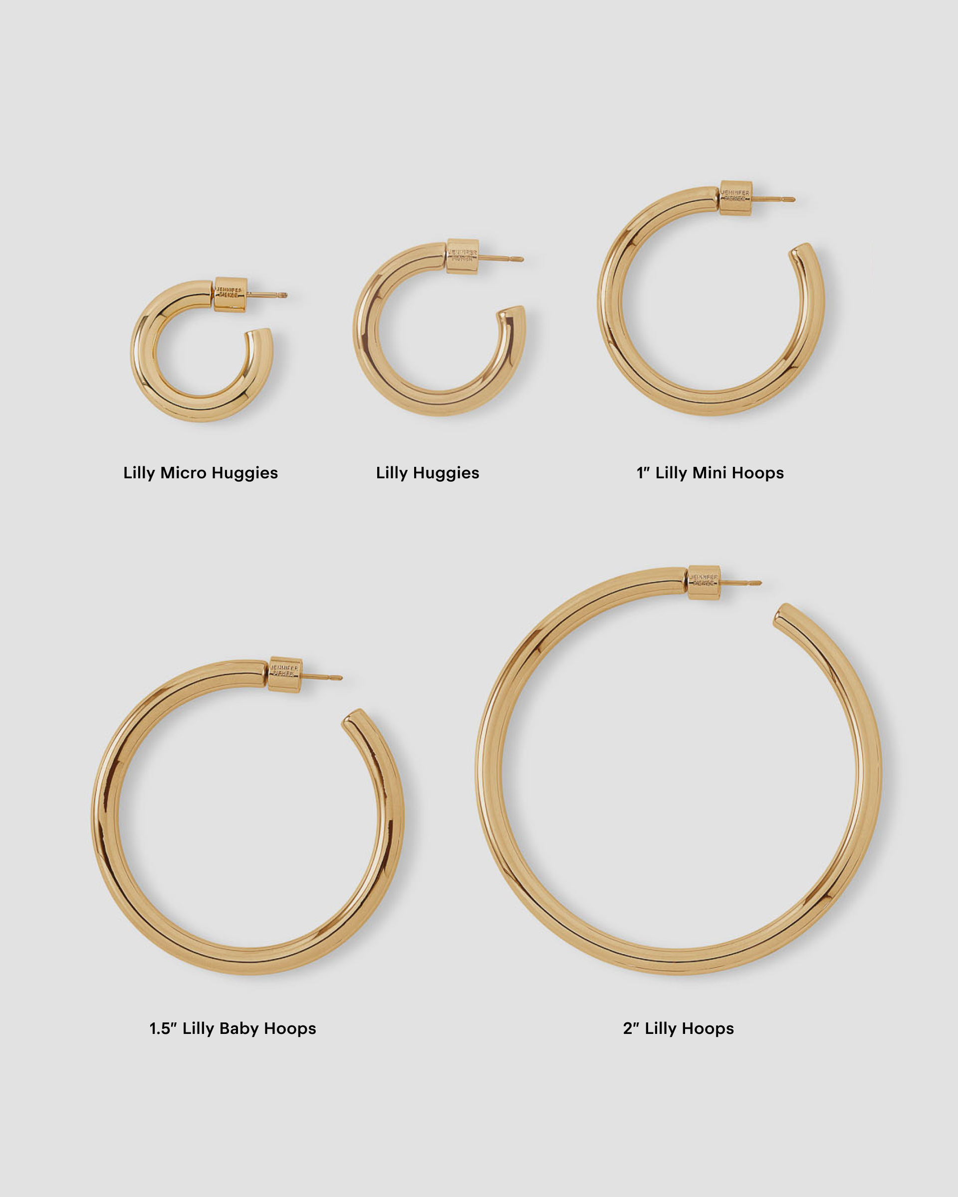 Lilly size progression from micro huggies to 2-inch hoops